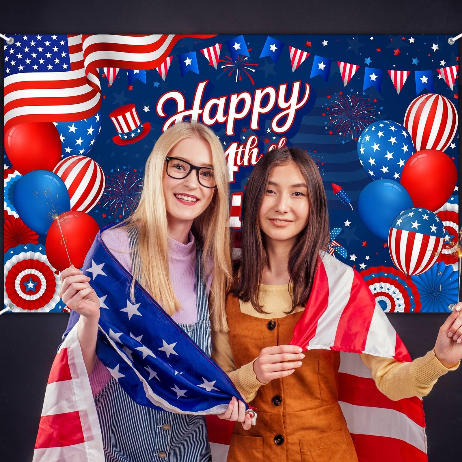 4th of July Backdrop Banner Independence Day Decorations Background for Photogra