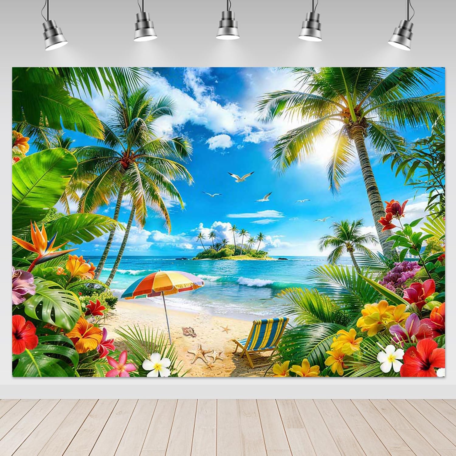 Summer Luau Beach Backdrop 7x5ft Tropical Hawaii Palm Leaves Photo Prop