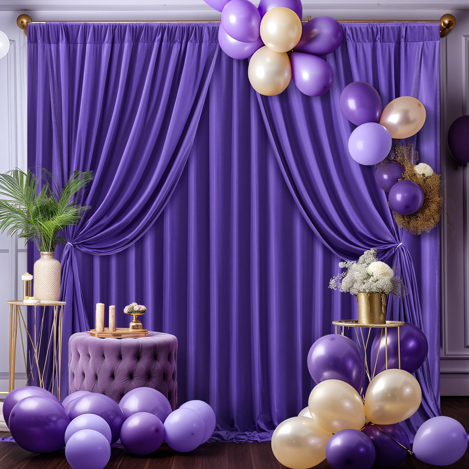 8x10FT Dark Purple Backdrop Curtains for Wedding Parties, Free Polyester Phot…