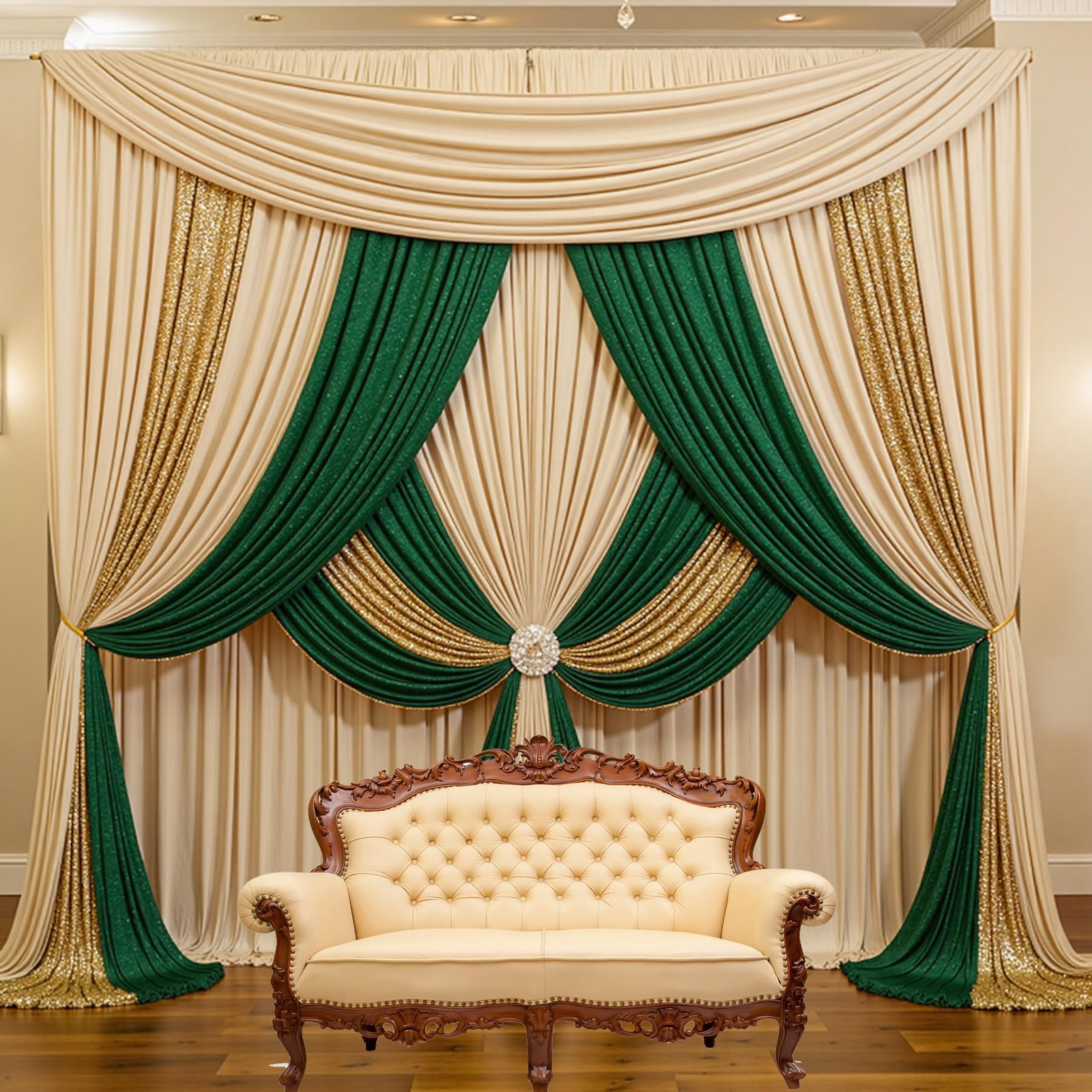 20ft x 10ft Beige Backdrop Curtains for Parties Weddings, 4 Panels 5×10ft Sof…