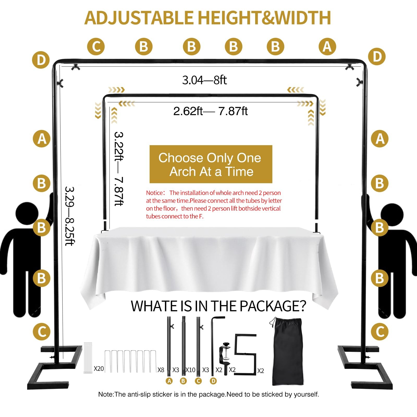 8.2 FT Wedding Arch Rectangle Stand Square Backdrop Stand, Extra Clamps to Ta…