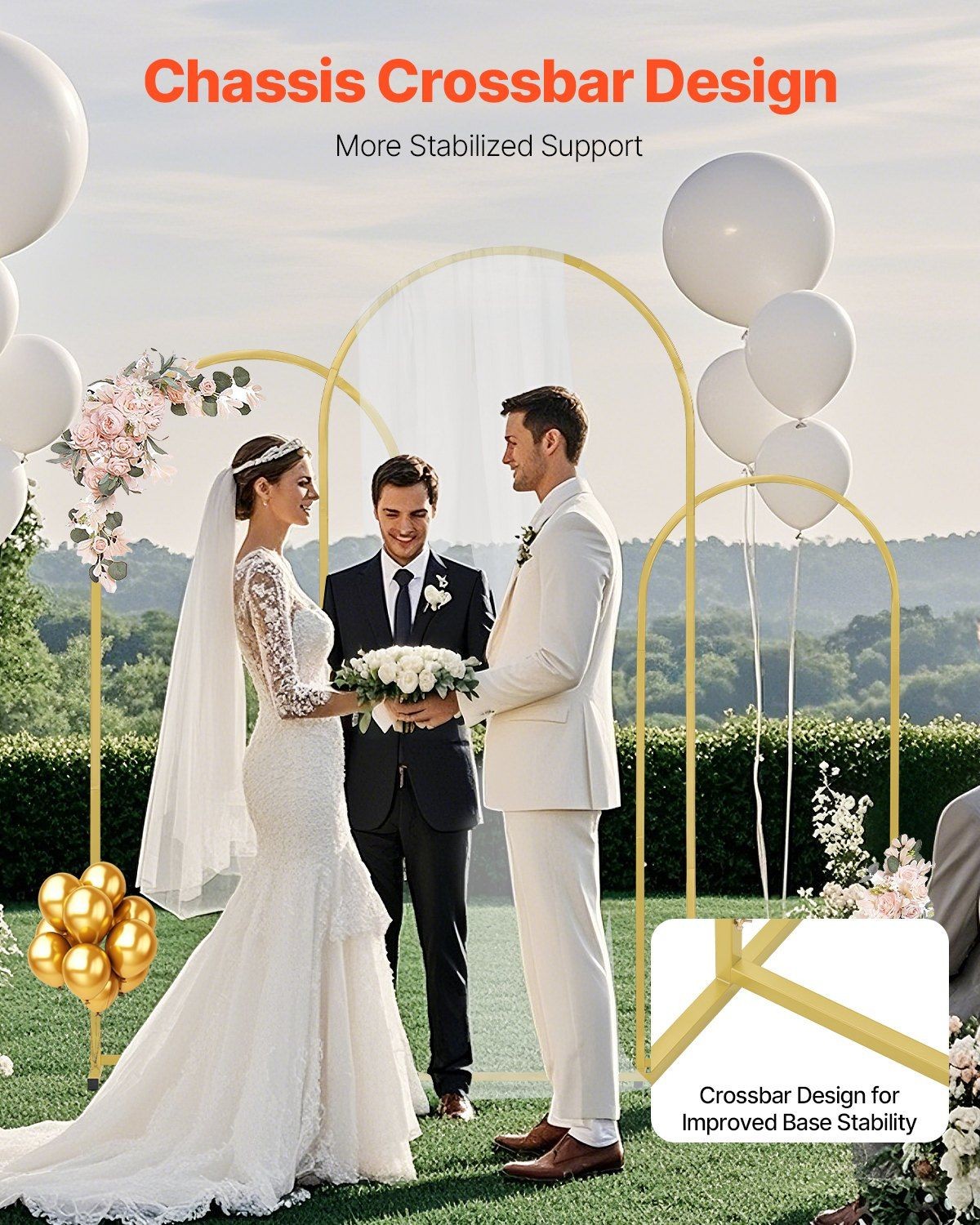 Set of 3 Metal Arch Backdrop Stands w/ Carrying Case – Wedding Party Decorations