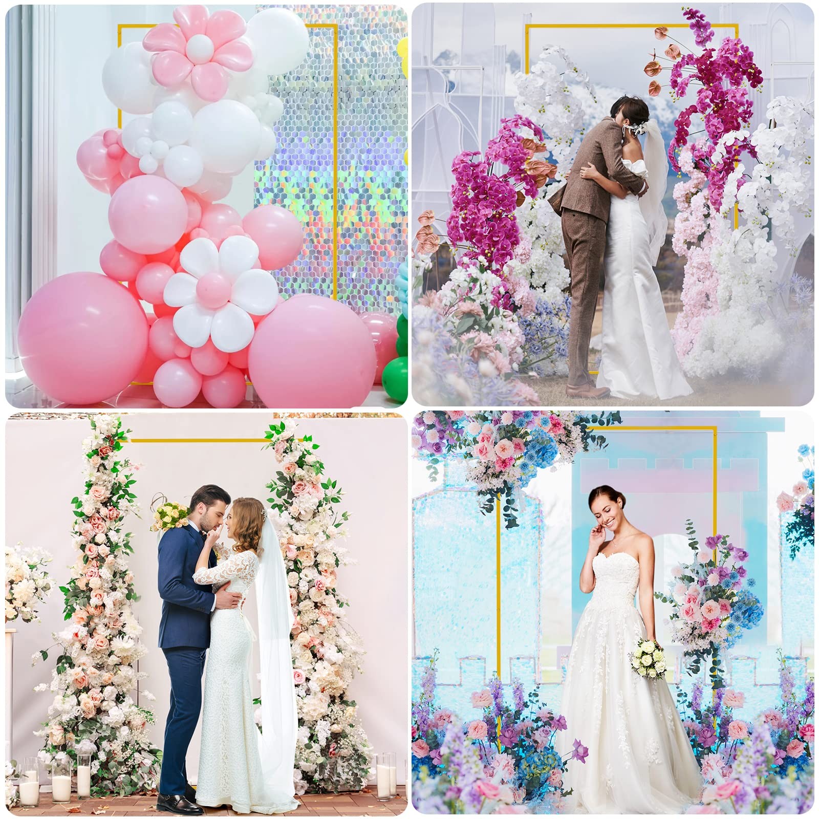 6.6FT x 4FT Wedding Arch Backdrop Gold Square Backdrop Stand Metal Balloon Ar…