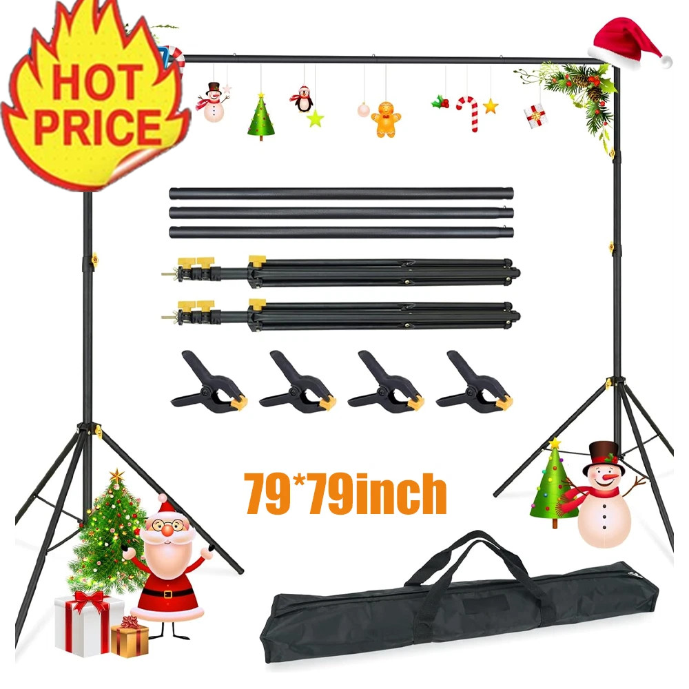 Adjustable Backdrop Stand Background Support System with Carrying Bag + 4 Clamps