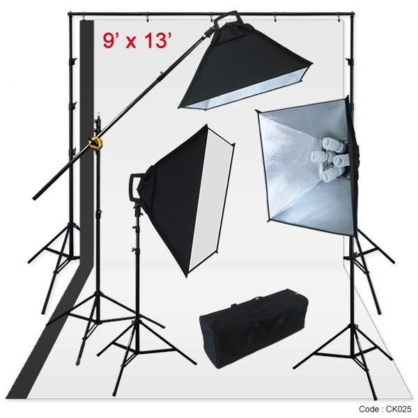 9’x13′ BW Backdrop Support Stand Photography Studio Video 3 Softbox Lighting Kit