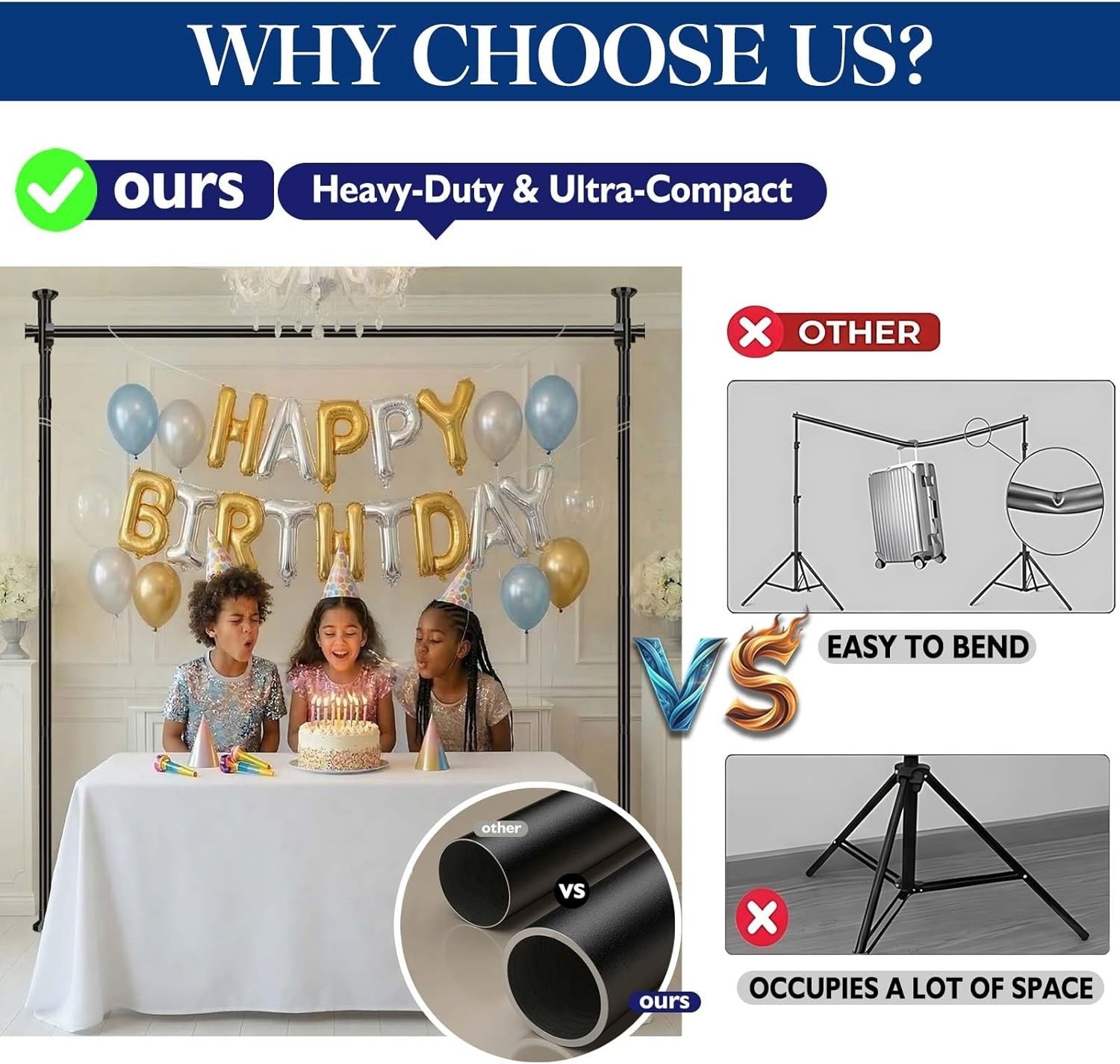 Heavy Duty Photography Backdrop Stand 35-100W 43-120H Adjustable Black