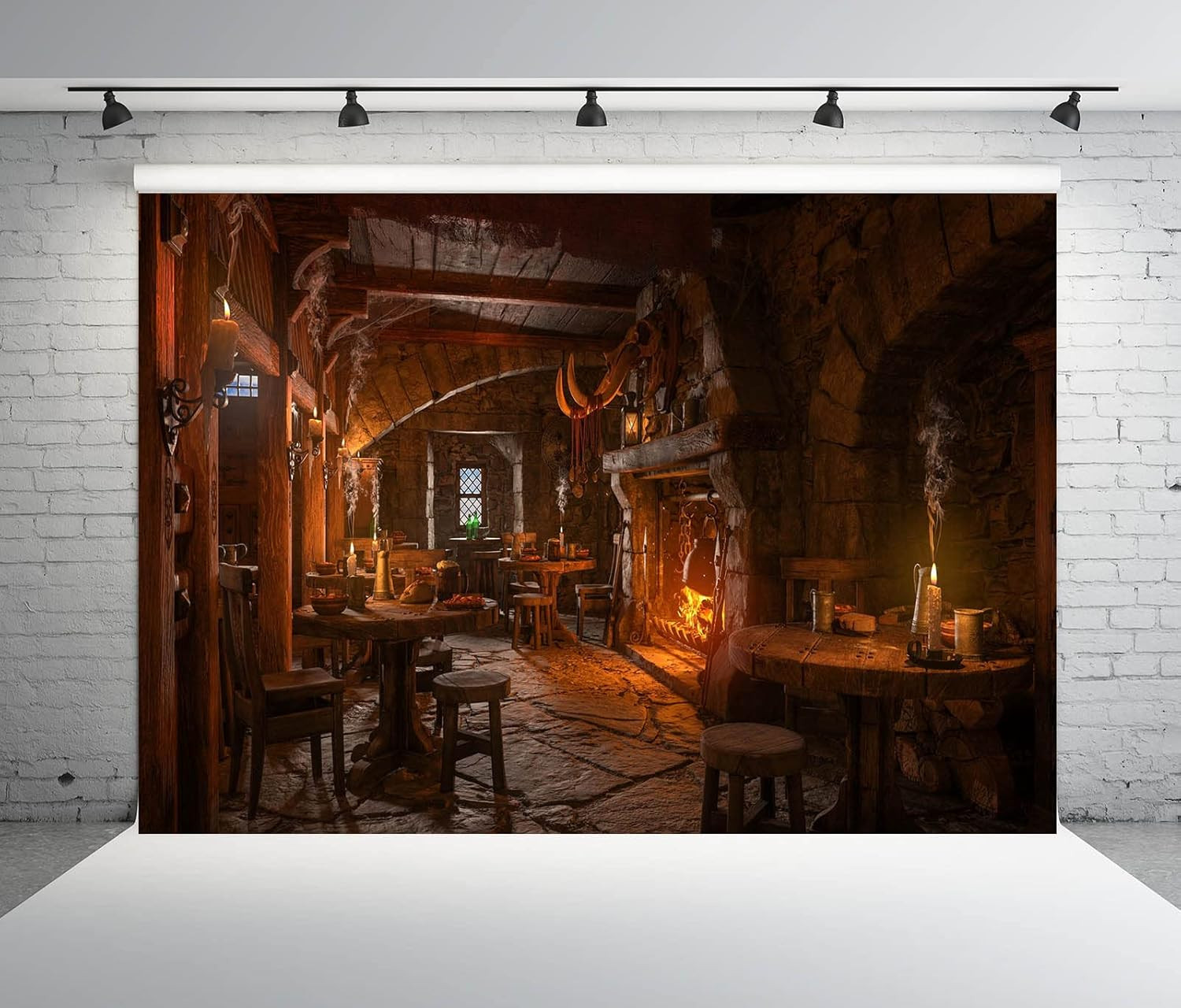 7X5Ft Fabric Medieval Tavern Backdrop for Photography Wooden Interior