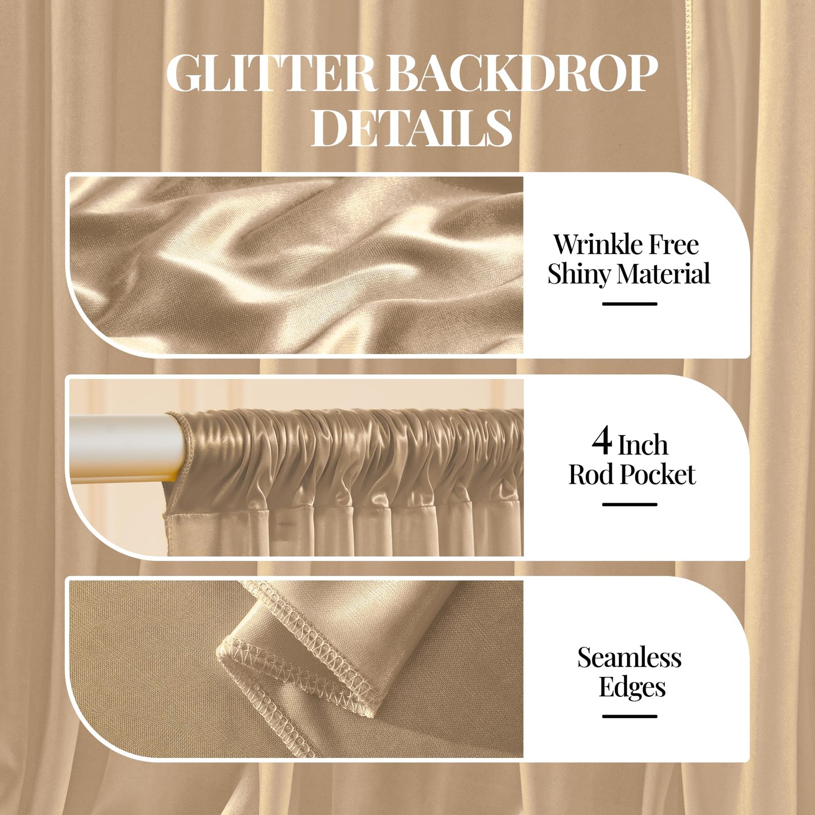 40x10ft Champagne Gold Glitter Backdrop W5 x H10′(8 Panels),
