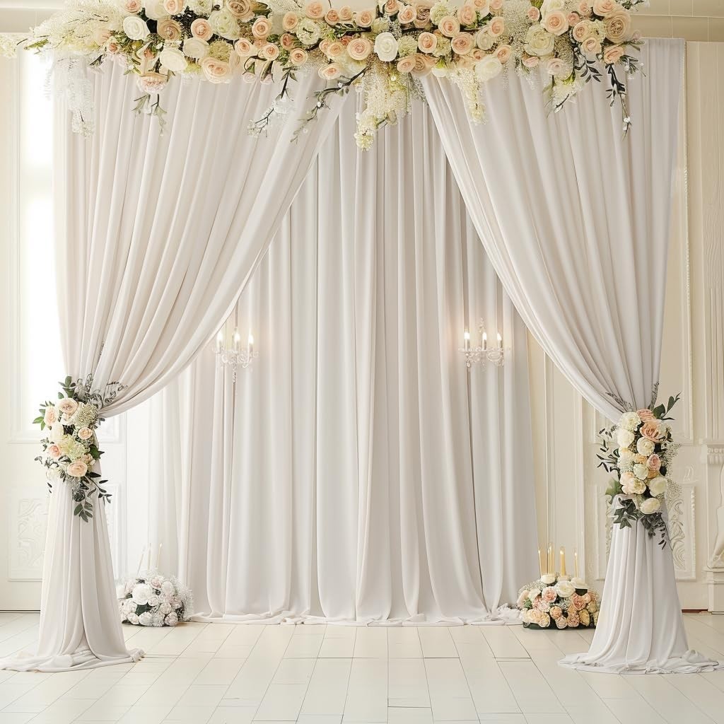 10ft x 10ft Wrinkle Free Ivory Backdrop Curtains for Parties, Polyester Photo…