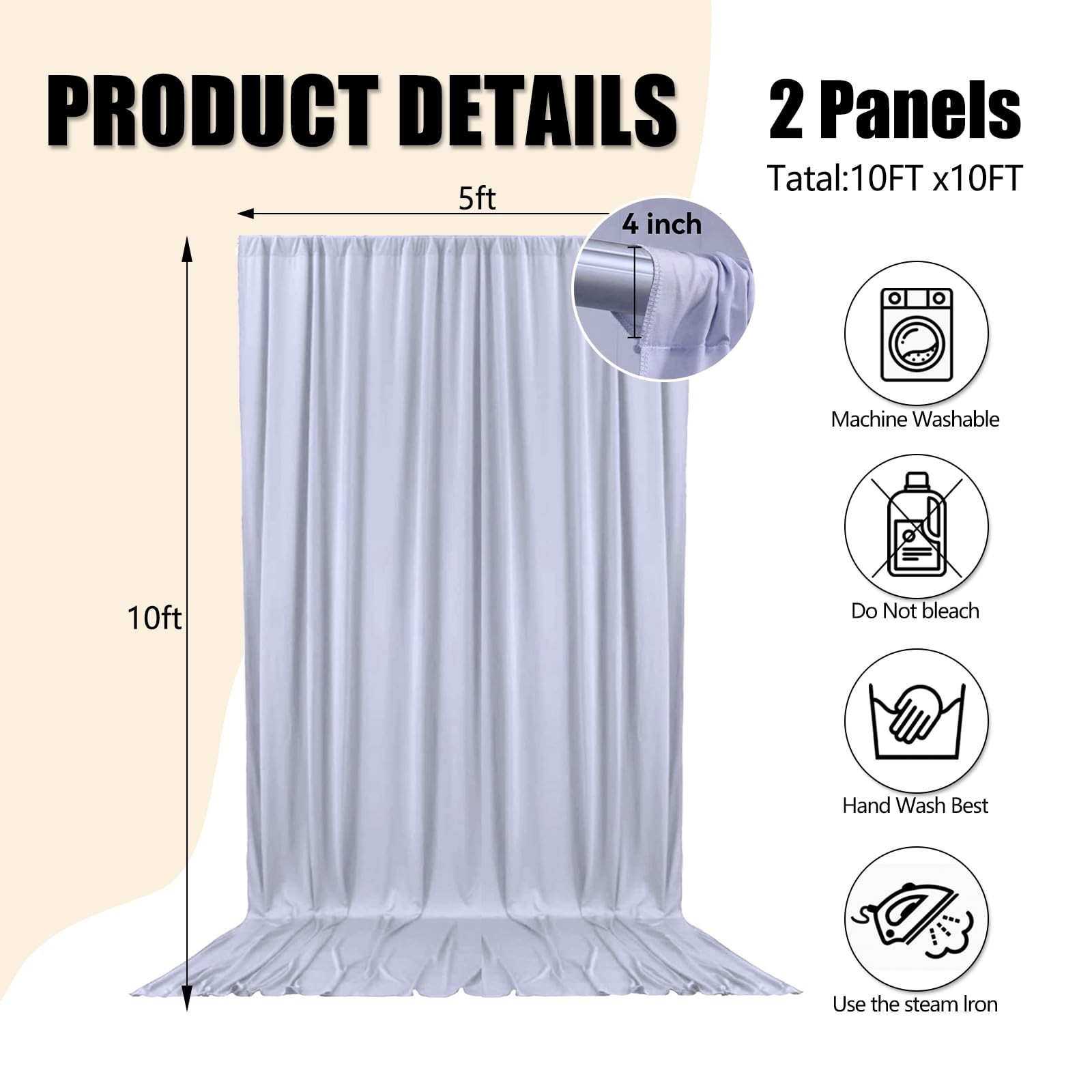 2 PCS 5×10 FT Blueish Gray Polyester Fabric Backdrop Curtains Wedding Drapes
