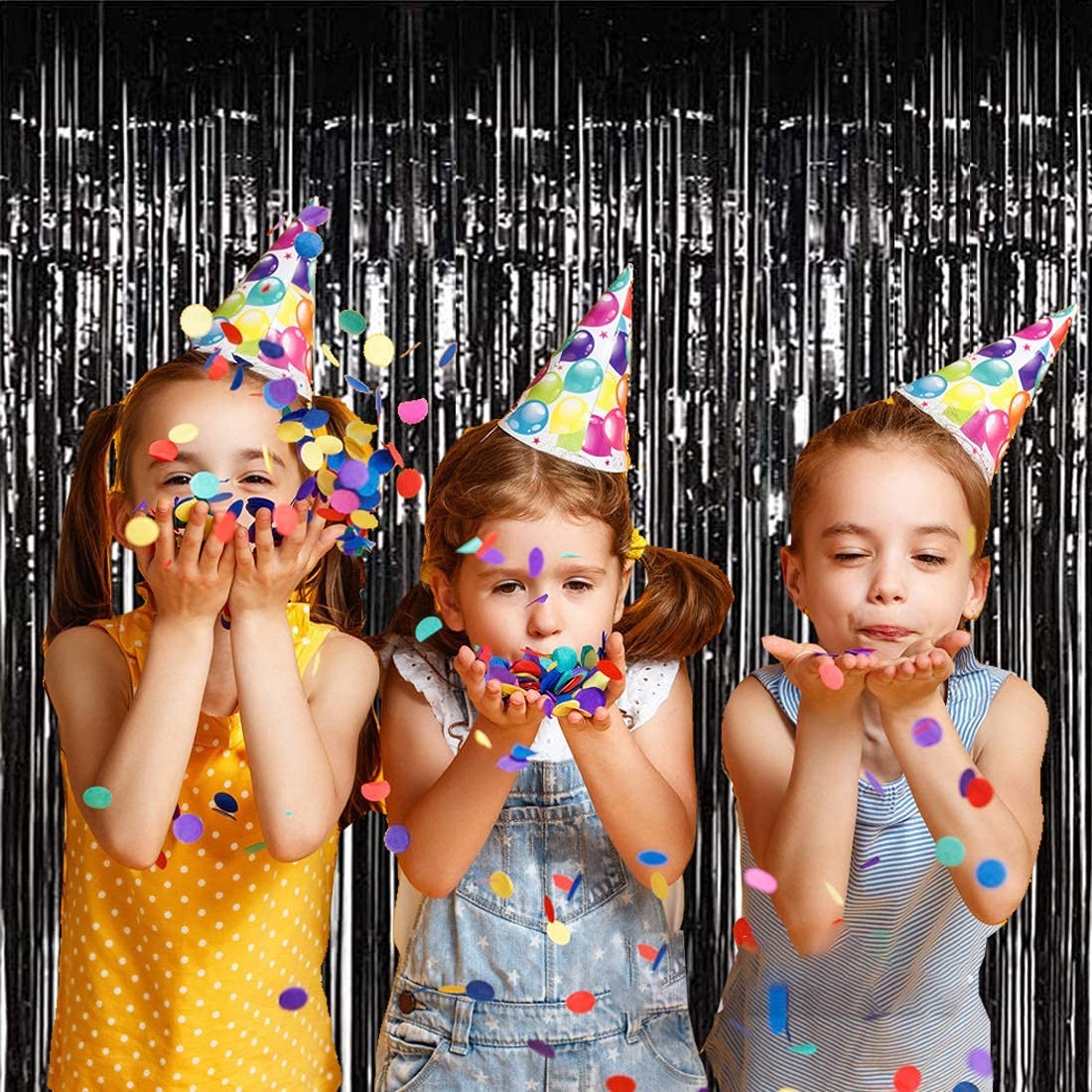 4 PCS 3.28×8.2FT Black Foil Fringe Curtain Tinsel Door Backdrop 30th Birthday