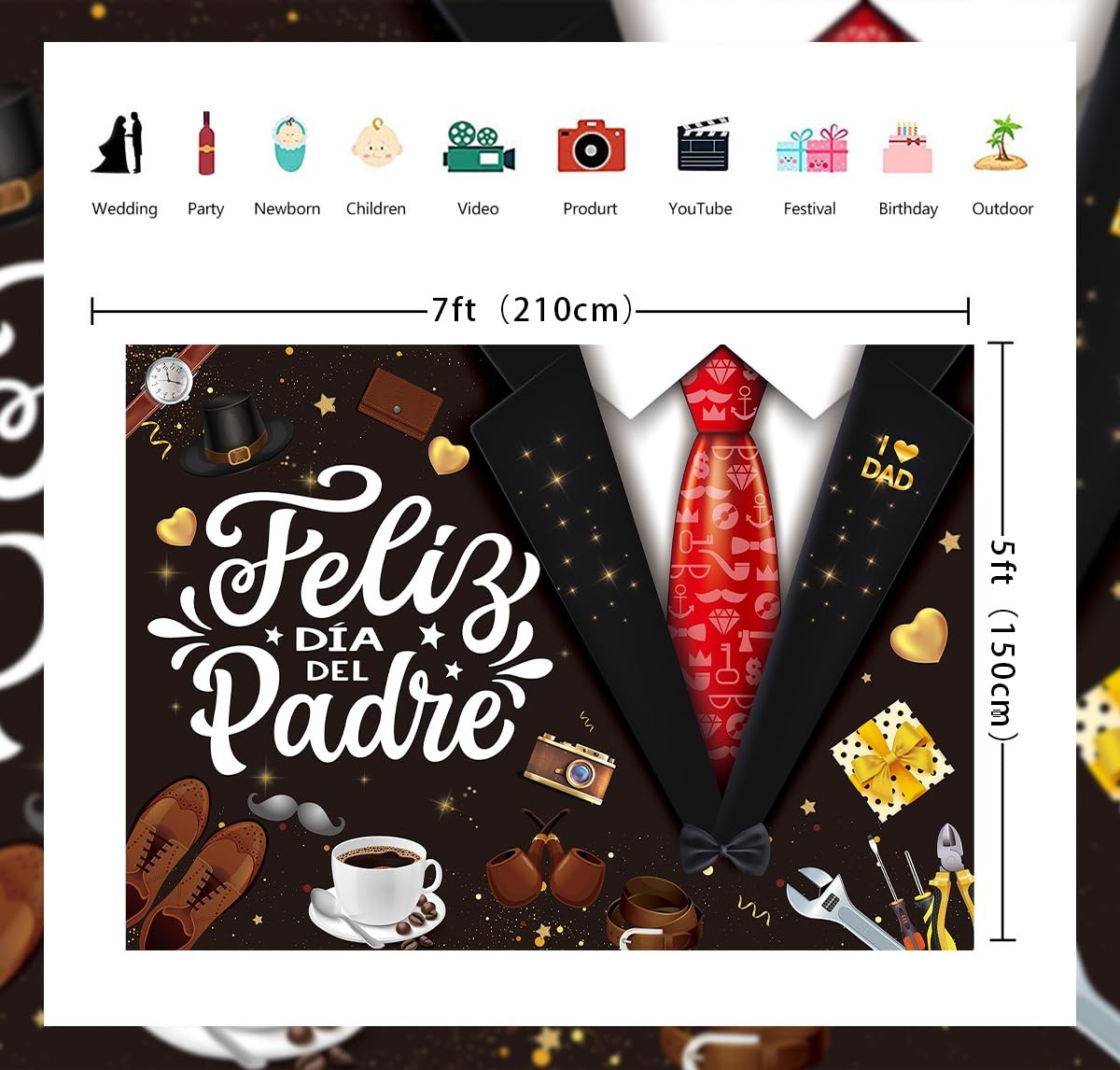 Feliz Día Del Padre Banner Backdrop 7x5FT Mexico Father’s Day Photography Backdr