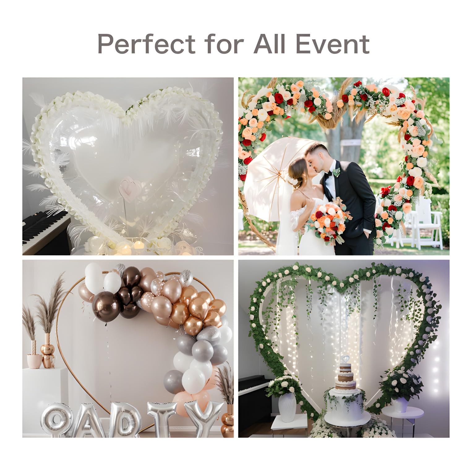 IKULE 2M Gold Heart Shape Wedding Metal Arch Backdrop for Party, Graduation