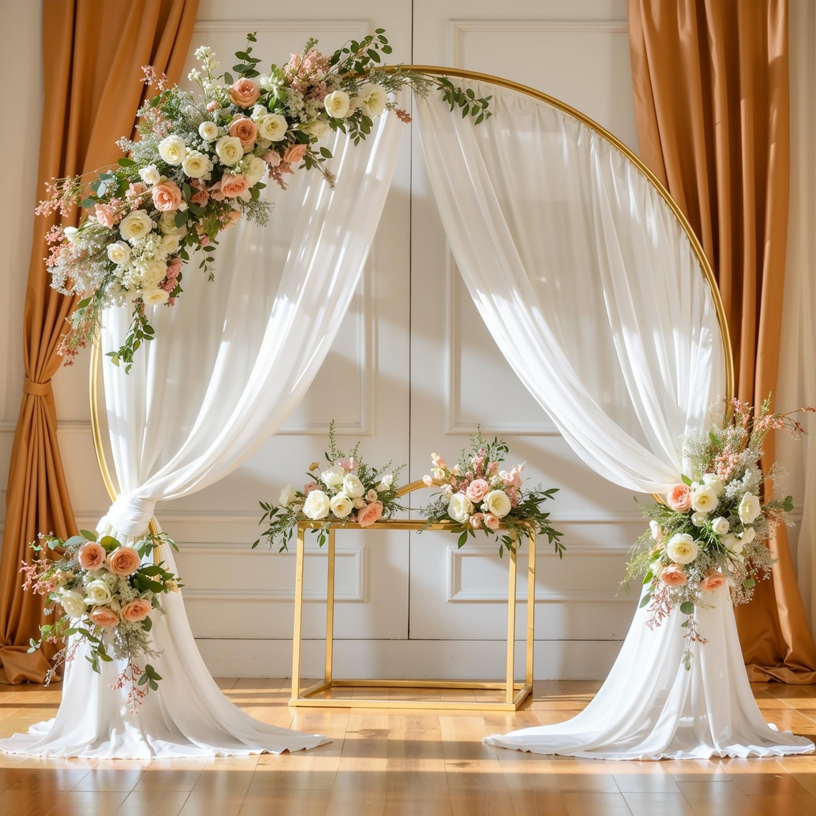 Wedding Arch Draping Fabric, 2 Panels 18FT White Sheer Backdrop Curtain Chiff…