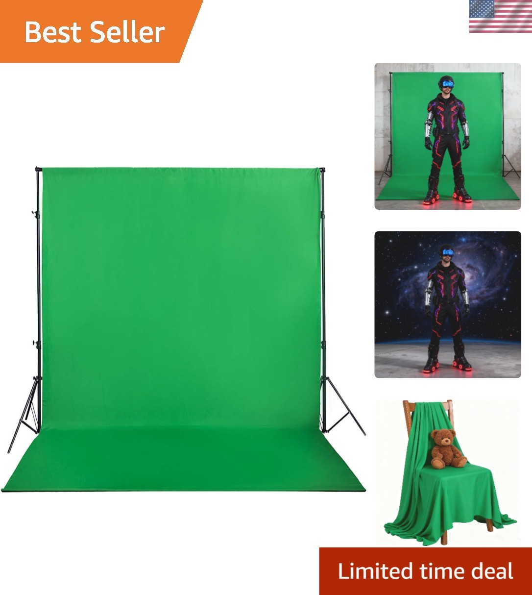 Portable Green Muslin Backdrop 5x7ft – Easy Setup for Photography & Videos