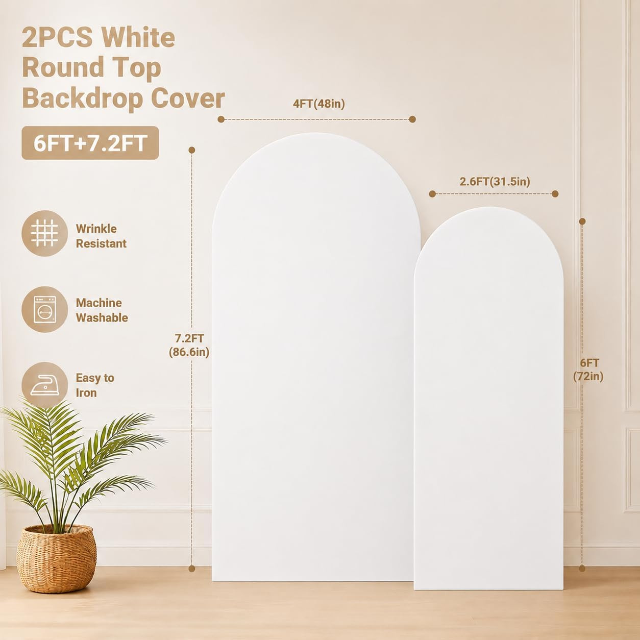 White Arch Cover Set of 2 Wedding Arch Backdrop Cover 7.2 and 6Ft Baby Shower Ba