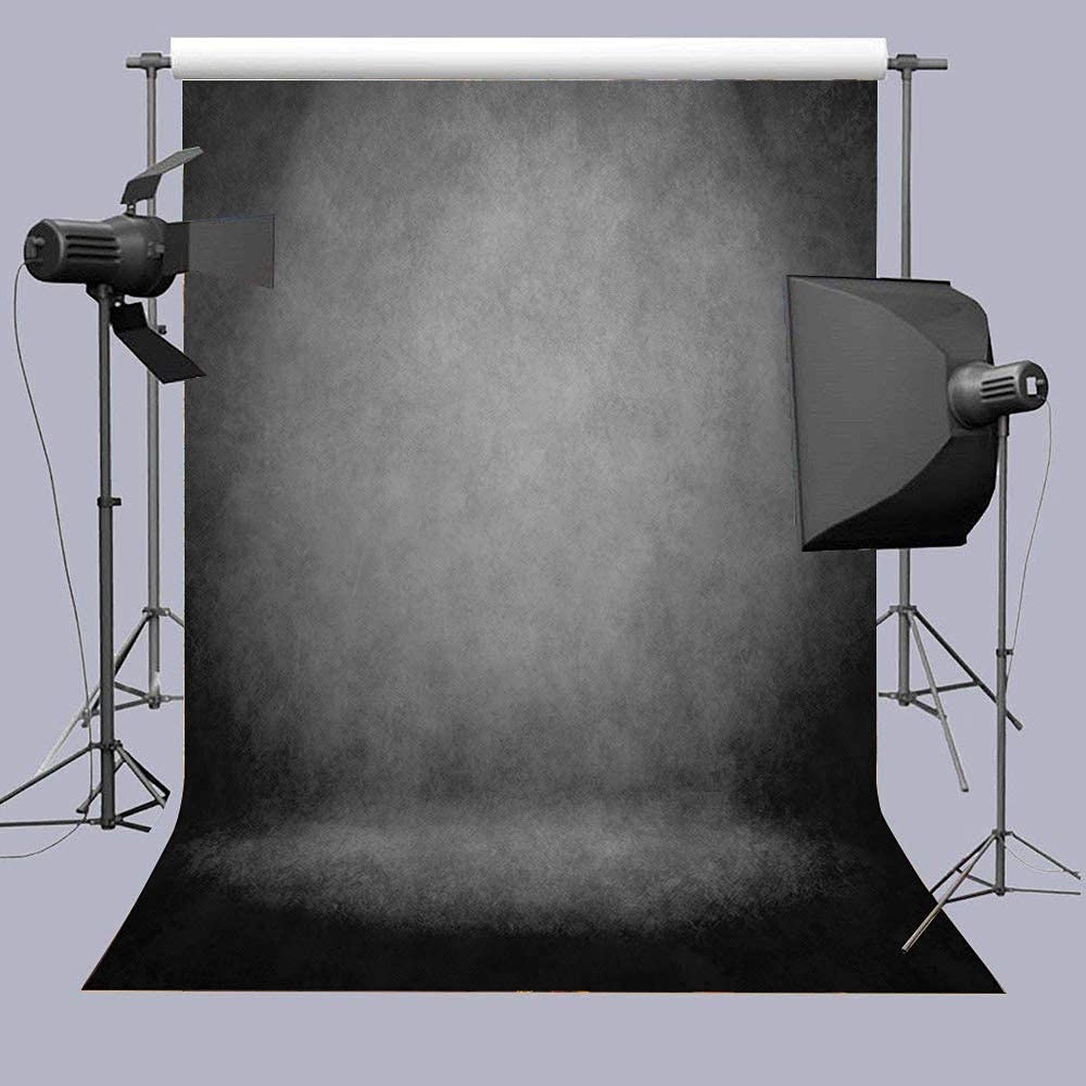 Black Abstract Portrait Backdrop Gray Solid Color Photography Background 5x7FT