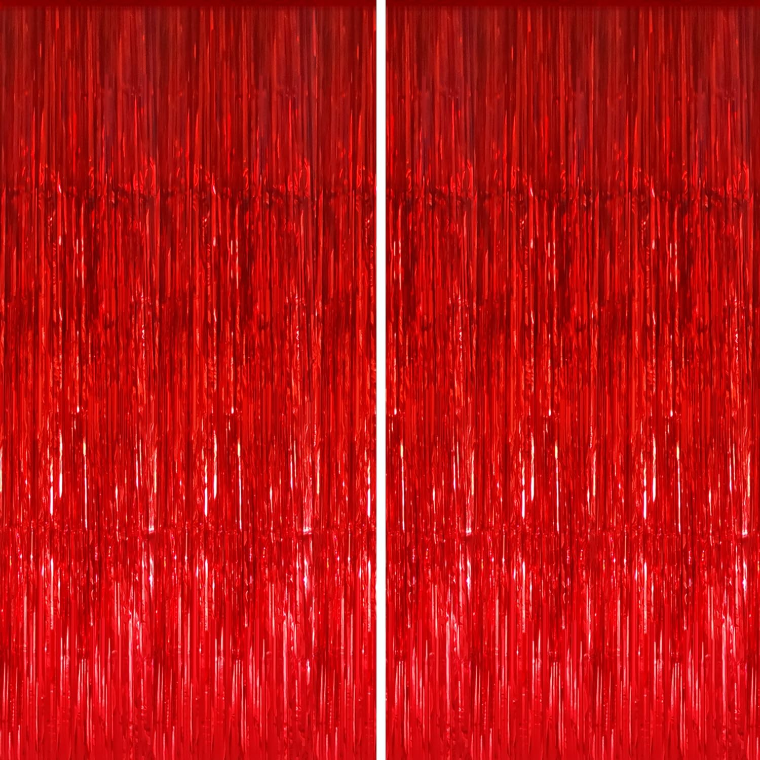 Red 2 Pack 3.2×9.8 FT Metallic Tinsel Foil Fringe Streamer Curtain Backdrop
