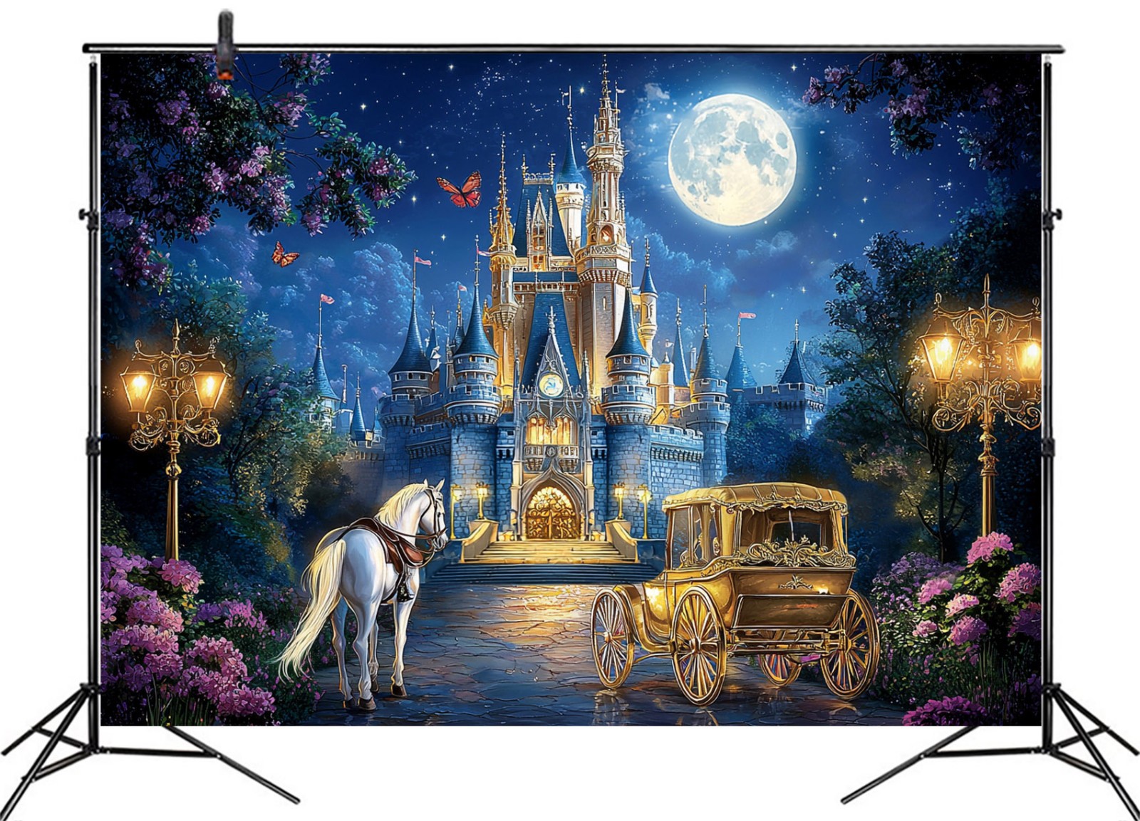 10x8ft Garden Floral Starry Princess Castle Vinyl Backdrop Photo Background