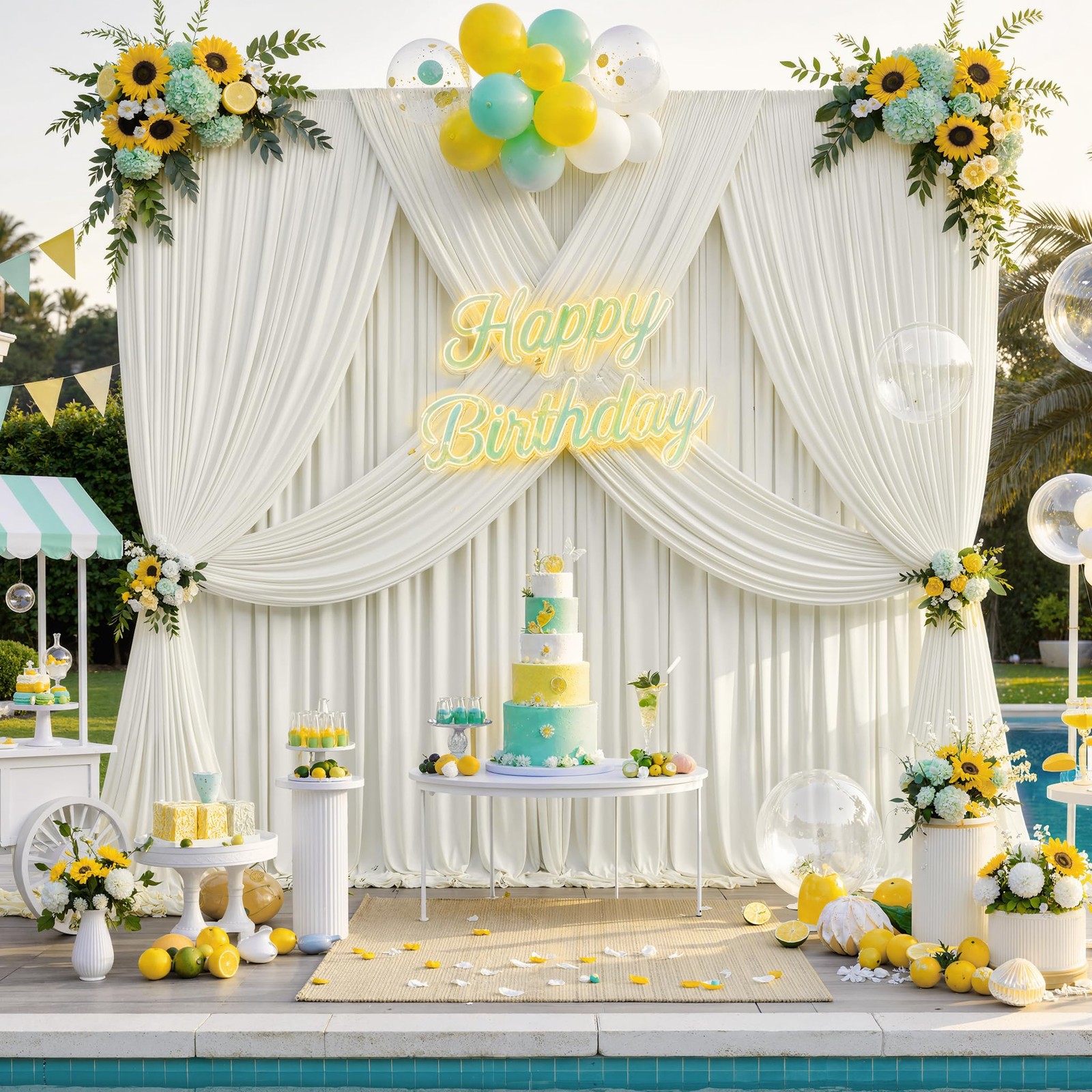 20 ft x 10 ft Free Ivory Backdrop Curtain for Wedding Parties, Polyester Ivor…