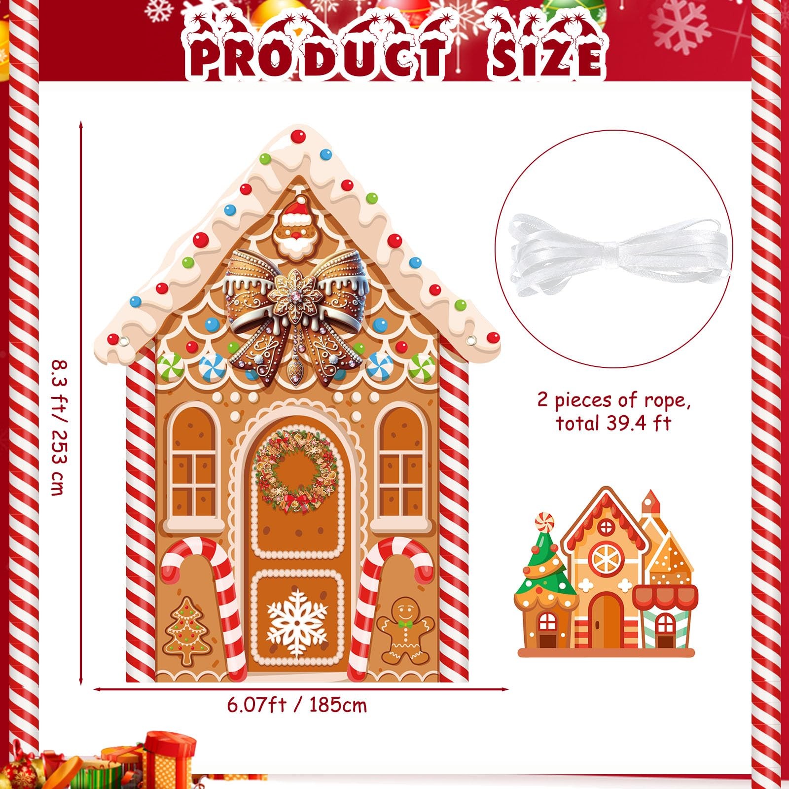 Large Christmas Gingerbread House Backdrop Fabric Candy Photo Prop 8×6 Ft