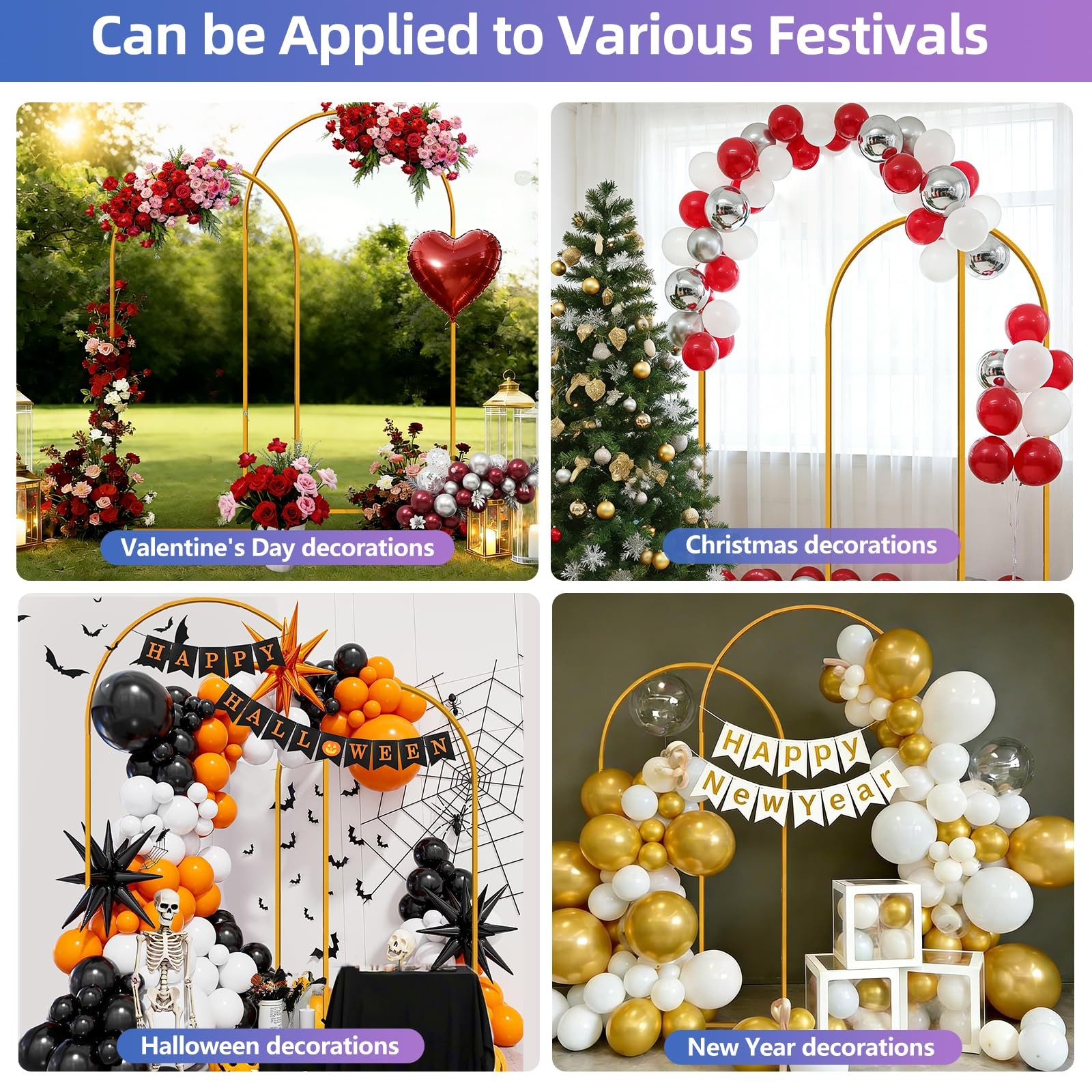 Arch Backdrop Stand Set of 2, 7.2ft & 6ft Metal Arch Frame with Ground Stakes…