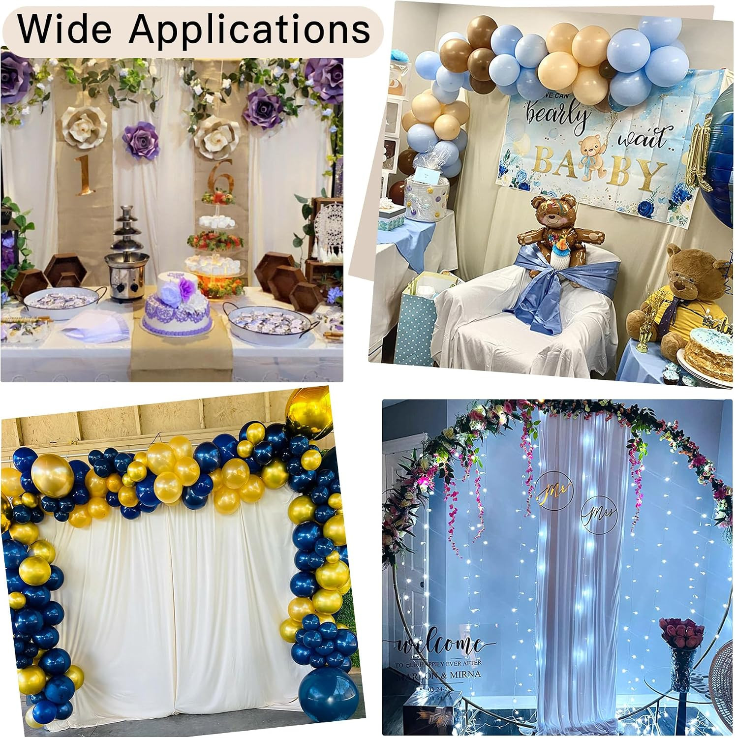 40Ft X 8Ft Wrinkle Free Ivory Backdrop Curtain for Parties, 8 Panels 5X8Ft