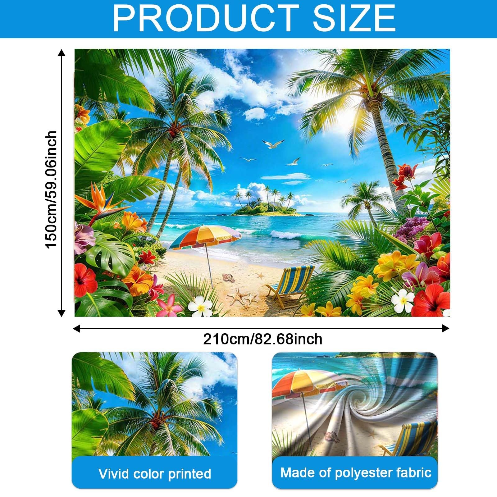 Summer Luau Beach Backdrop 7x5ft Tropical Hawaii Palm Leaves Photo Prop