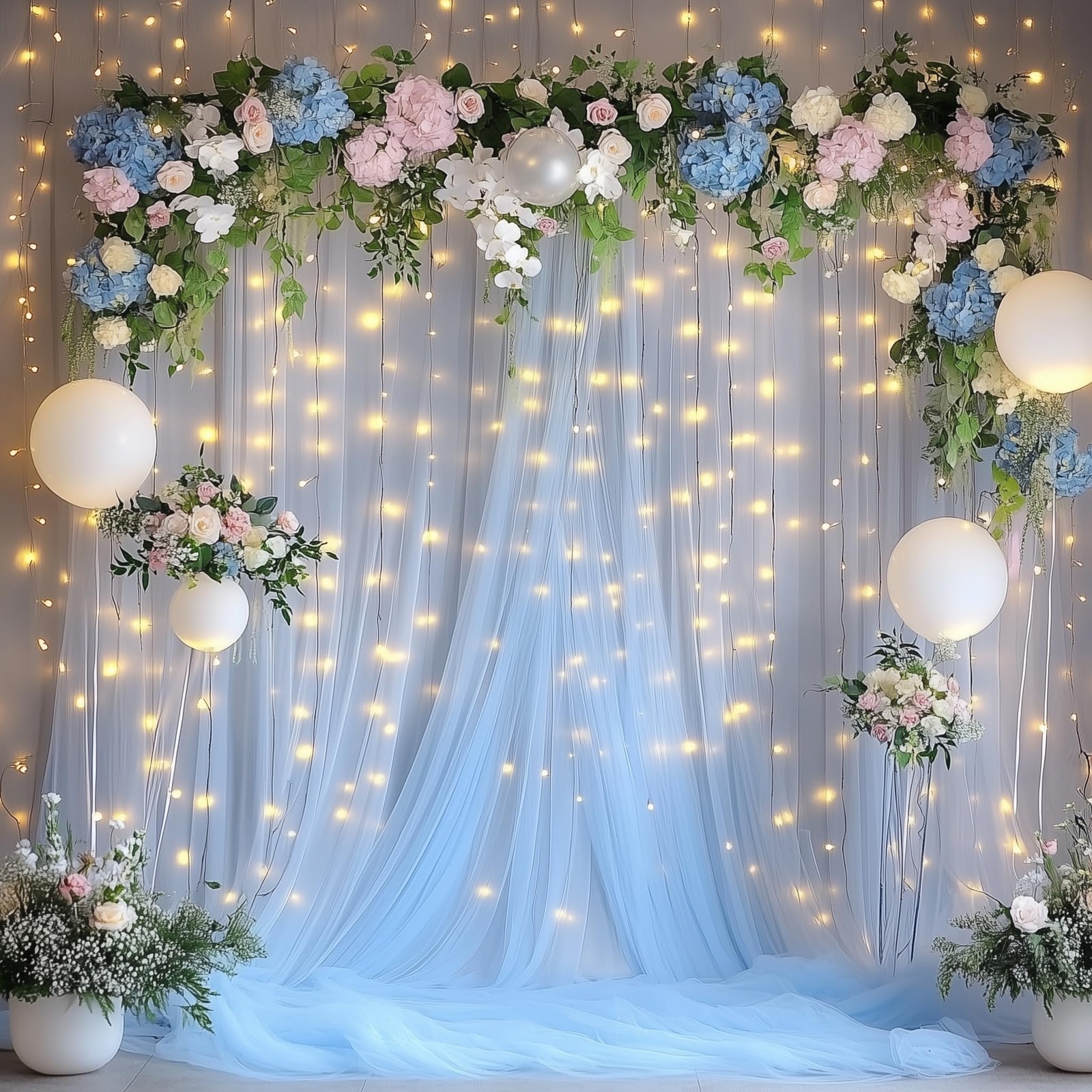 2 PCS Baby Blue Tulle Backdrop Curtain Light String 10×8 FT Sheer Panel 5×8