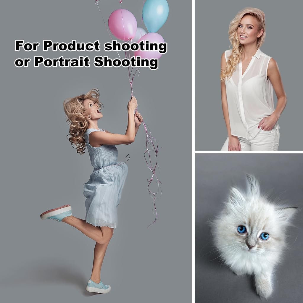 10x20ft Grey Backdrop for Photography, Dual-Size Dual-Pocket Design Photo Boo…