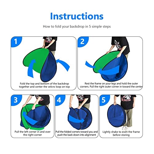 5×6.5ft Pop Up Green Screen, 2-in-1 Collapsible Chroma Key Blue & Green