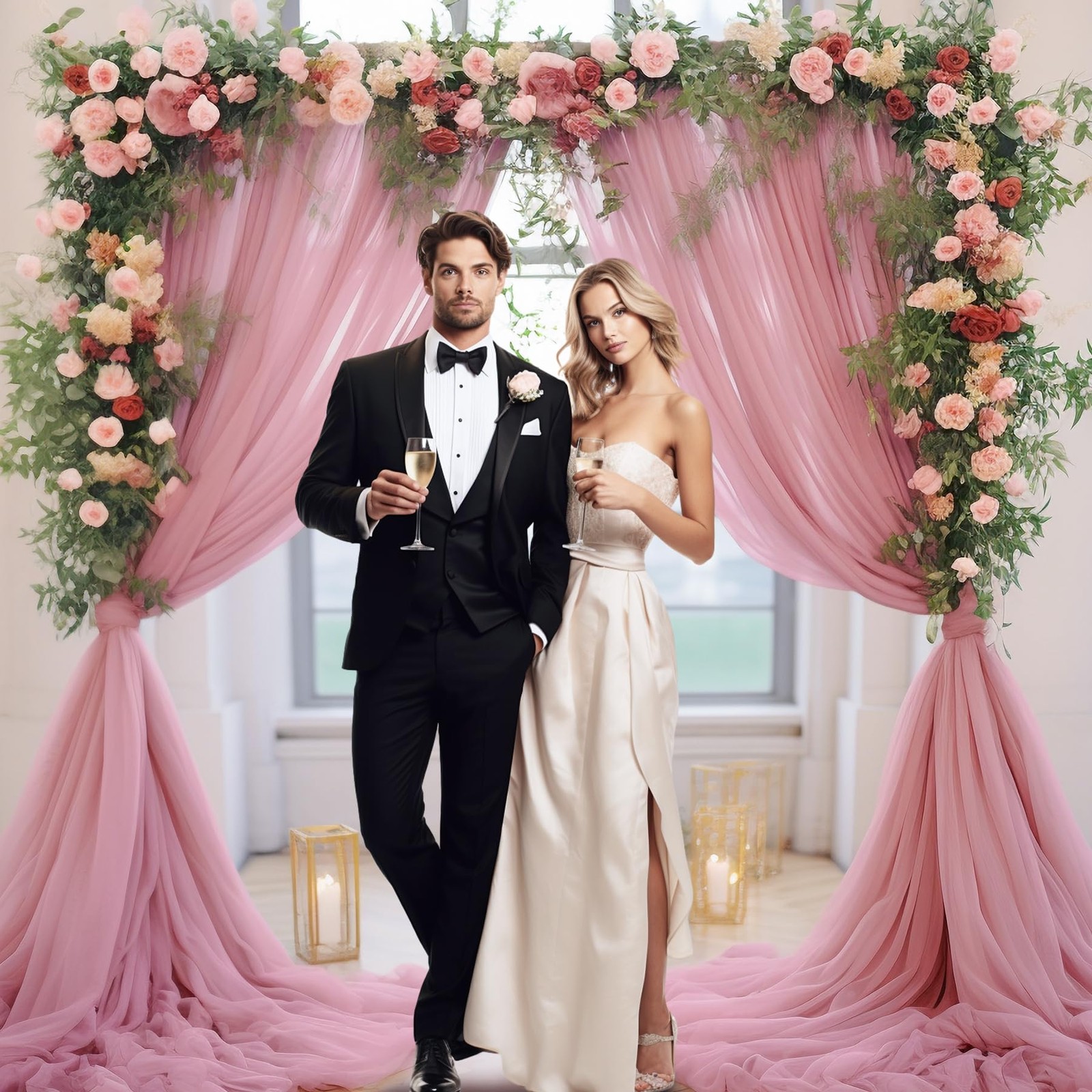 10×10 Ft Dusty Rose Tulle Backdrop Curtains Sheer Wedding Photo Background