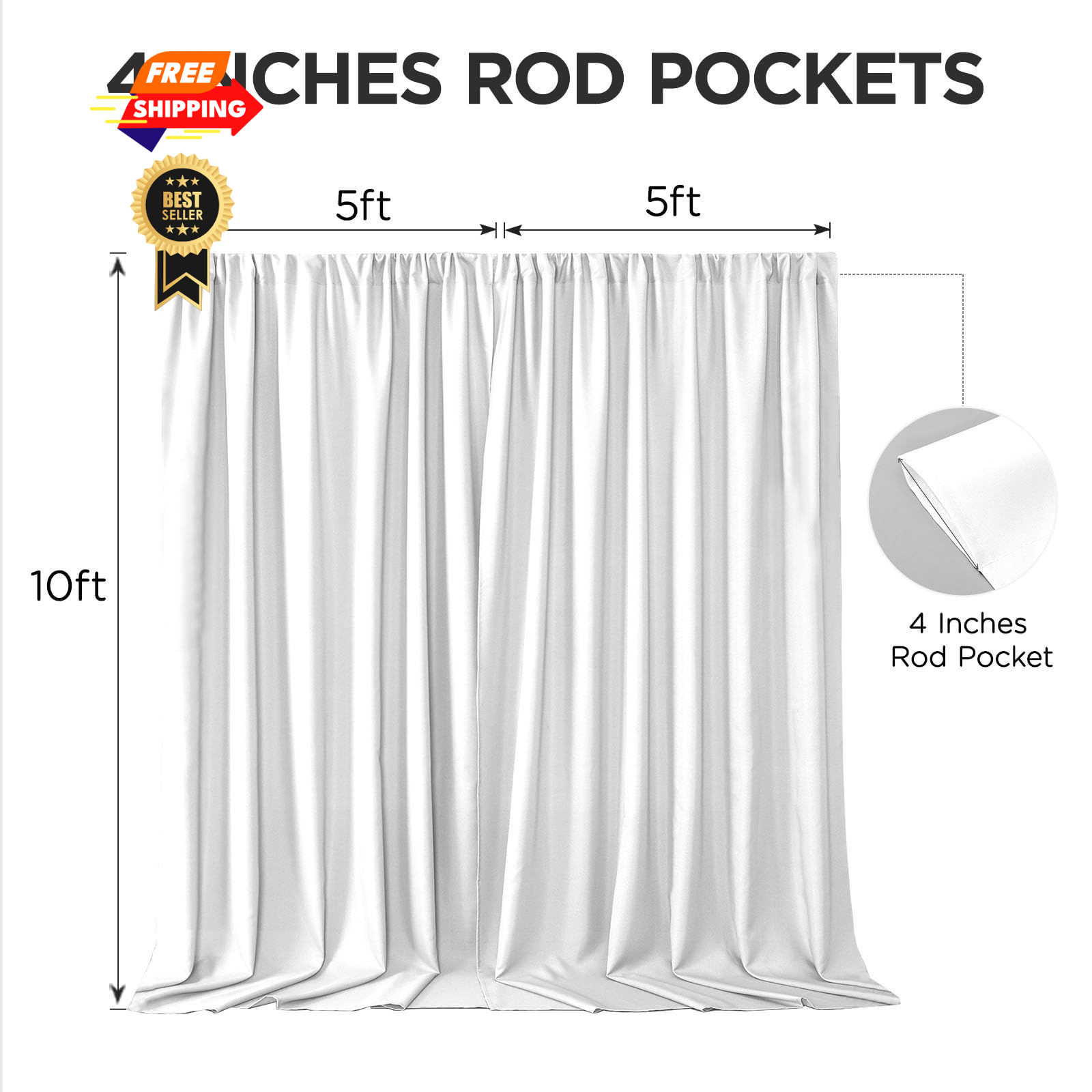 Joydeco 10x10ft White Backdrop Curtain 10FTx10FT (W5’xH10′, 2 Panels),