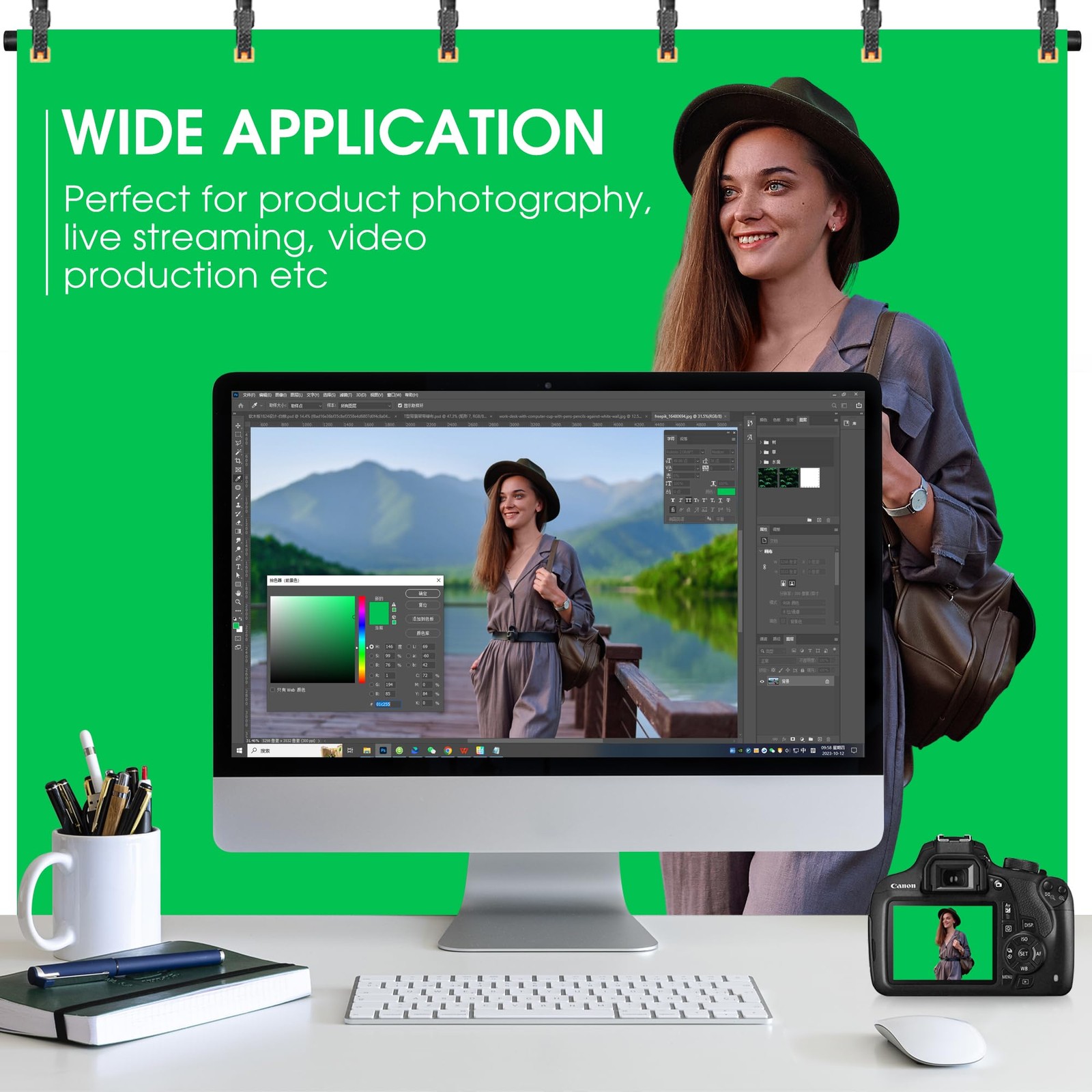 Green Screen Backdrop with Stand, 8×7.2ft Portable Greenscreen Background wit…
