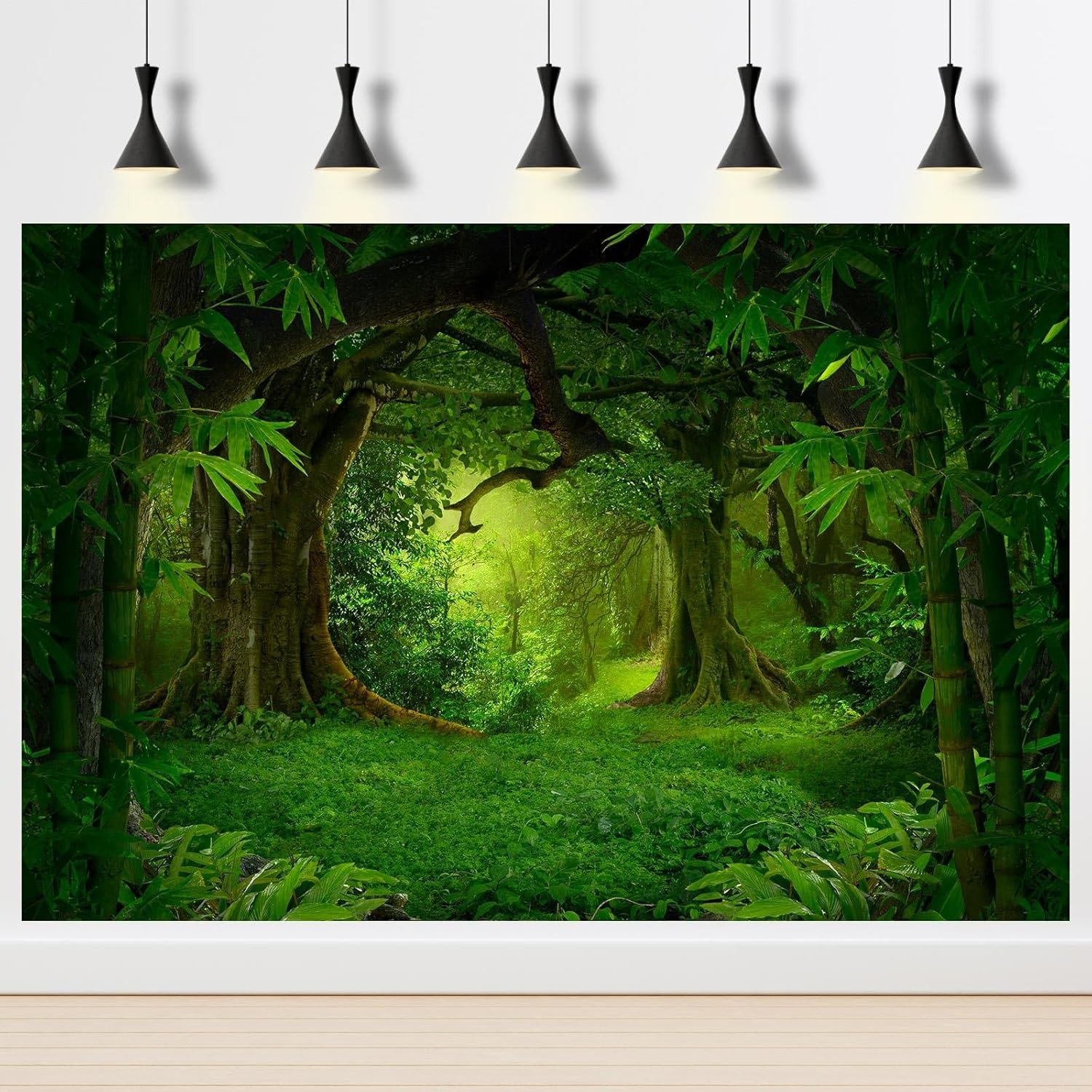 Jungle Forest Backdrop Rainforest Huge Trees Natural 7x5ft, Pure Green