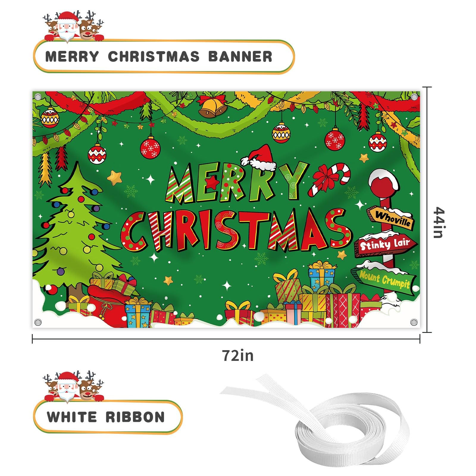 Merry Christmas Banner 72×44 Inch Christmas Photo Booth Backdrop Party Decora…