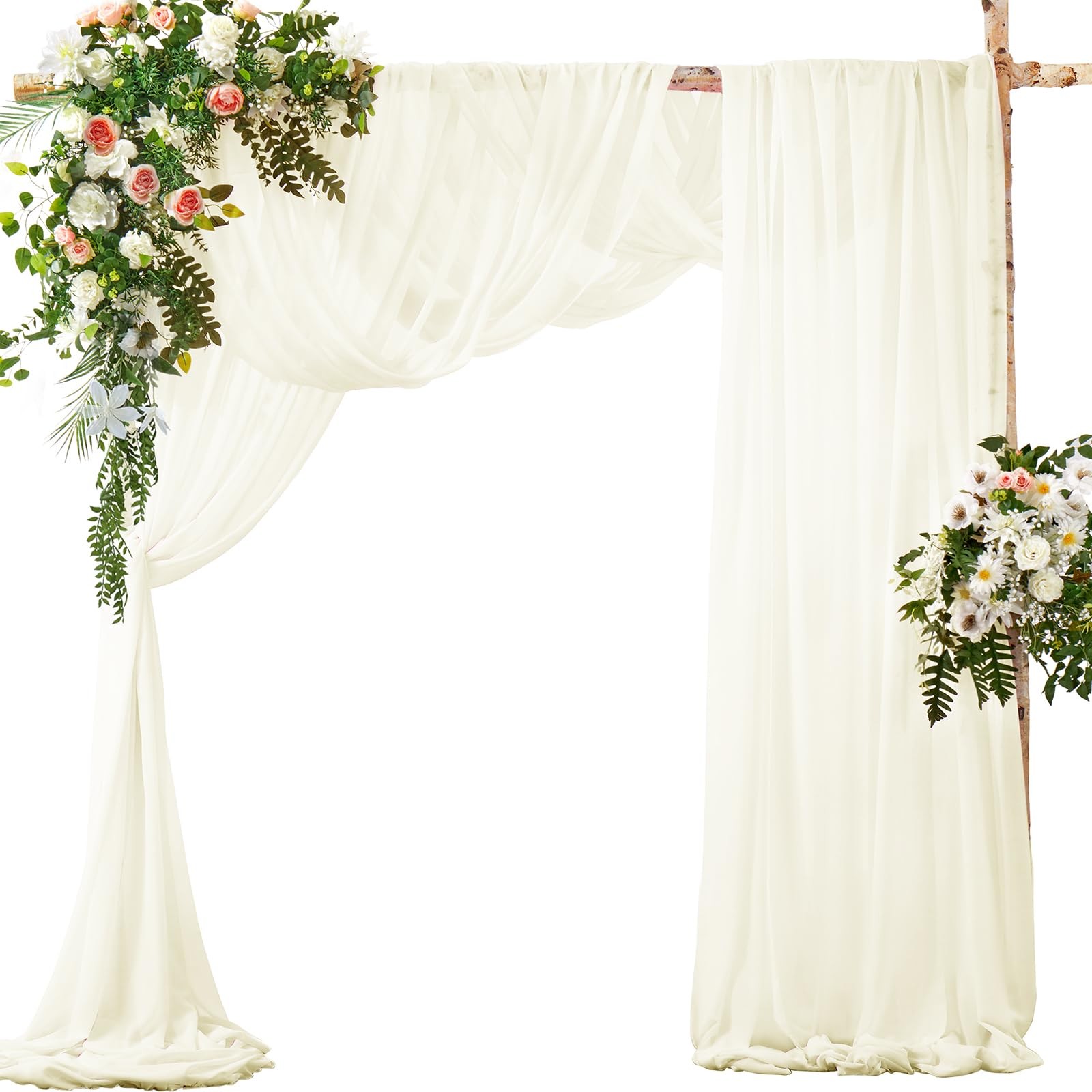 2 Panels Wedding Arch Draping Fabric 30″ x 20Ft Ivory Sheer Chiffon Fabric Ou…