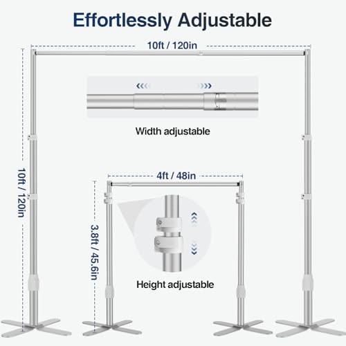 Backdrop Stand Heavy Duty 10x10Ft, Pipe and Drape Photo Background Silver