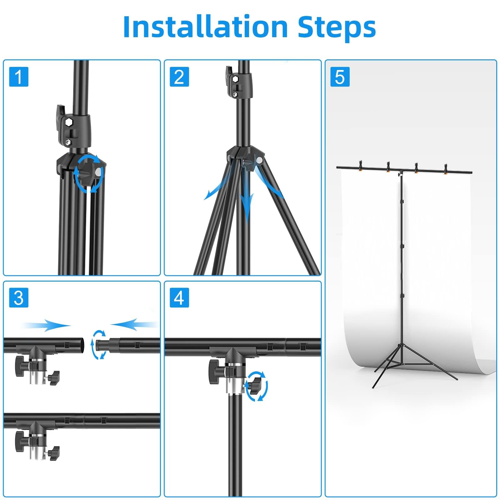 8.5 x 5ft Portable T-Shape Backdrop Stand Kit with Adjustable Frame, 4 Spring…