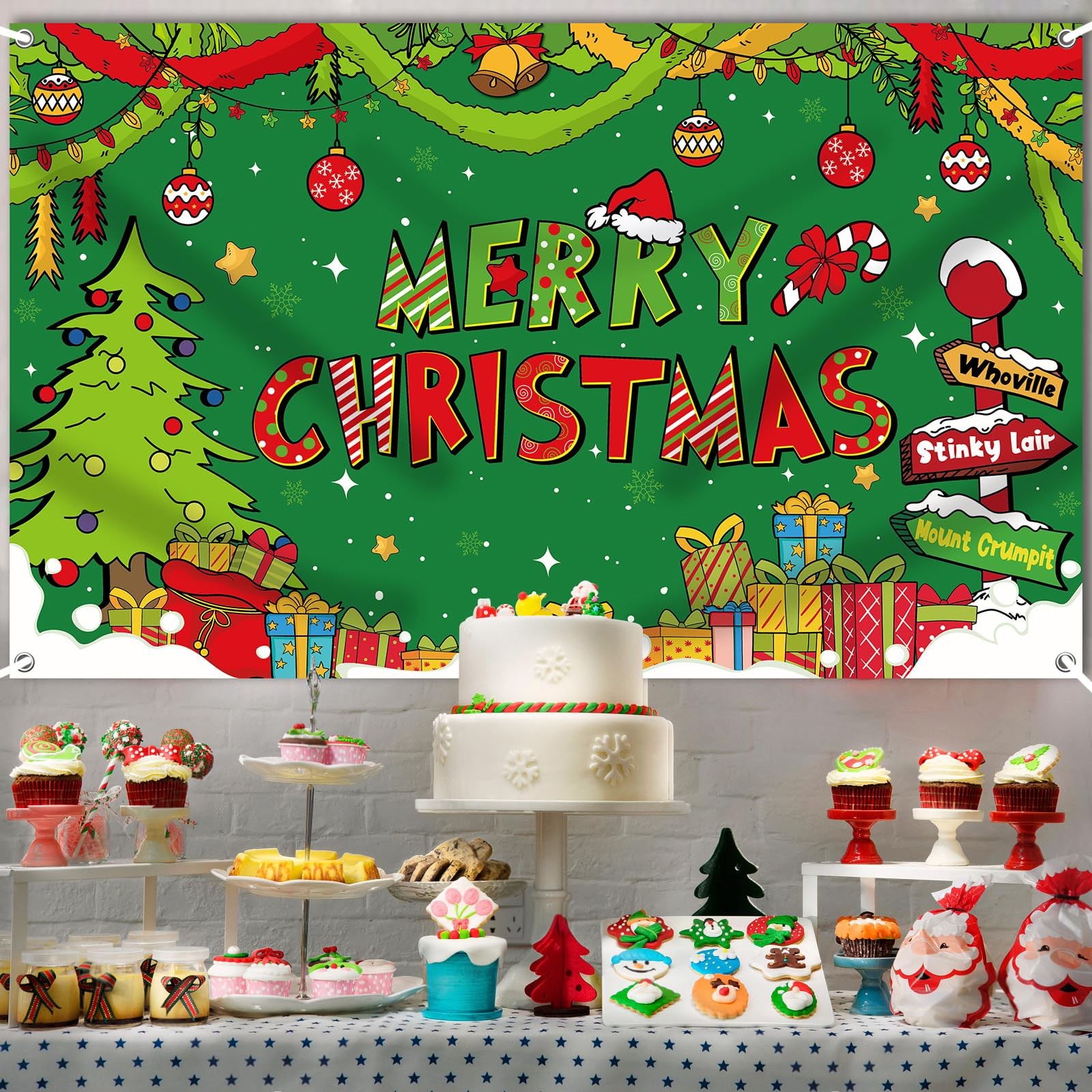 Merry Christmas Banner 72×44 Inch Christmas Photo Booth Backdrop Party Decora…