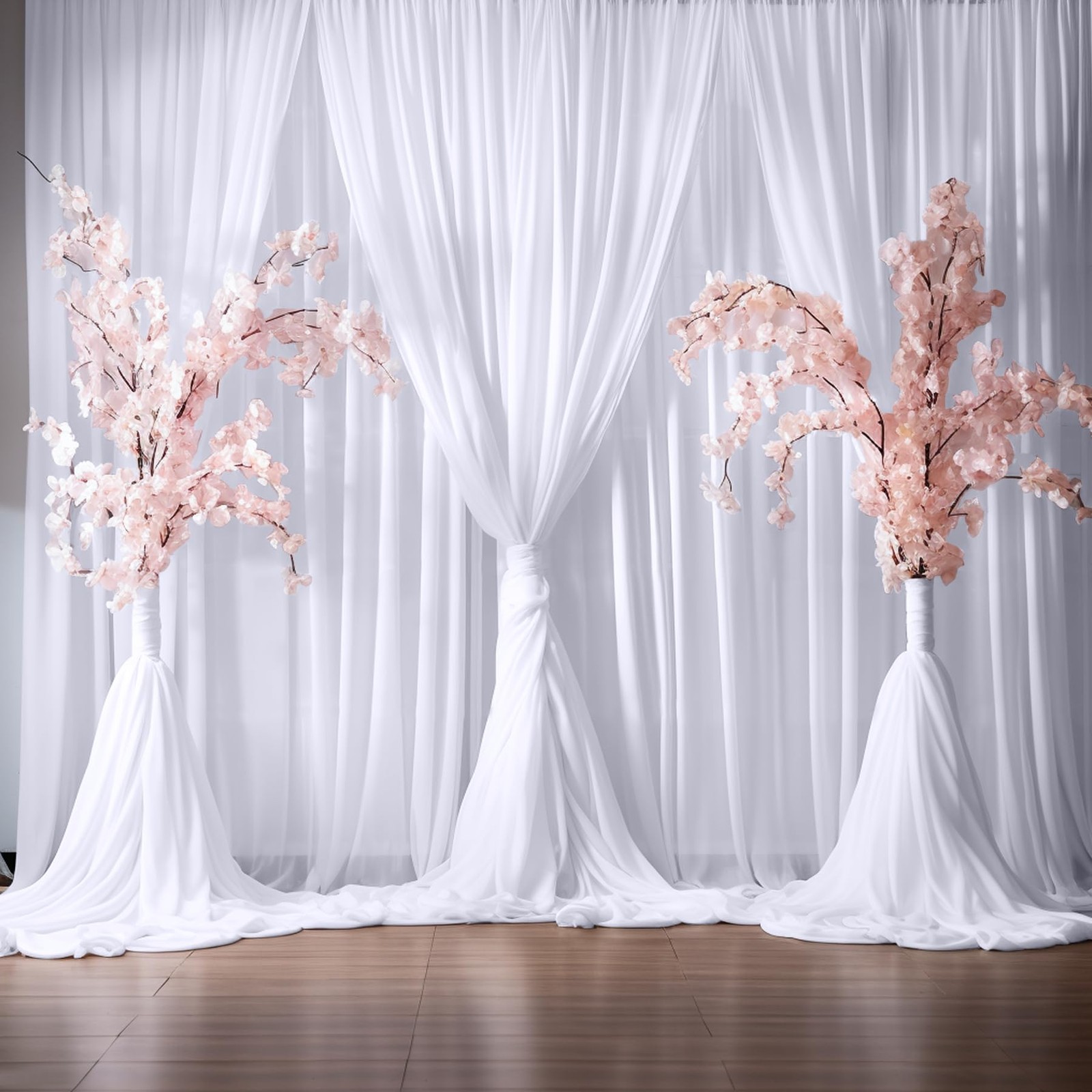White Backdrop Curtains 2 Panels 5x10FT 10x9FT Wrinkle Free Polyester Drapes