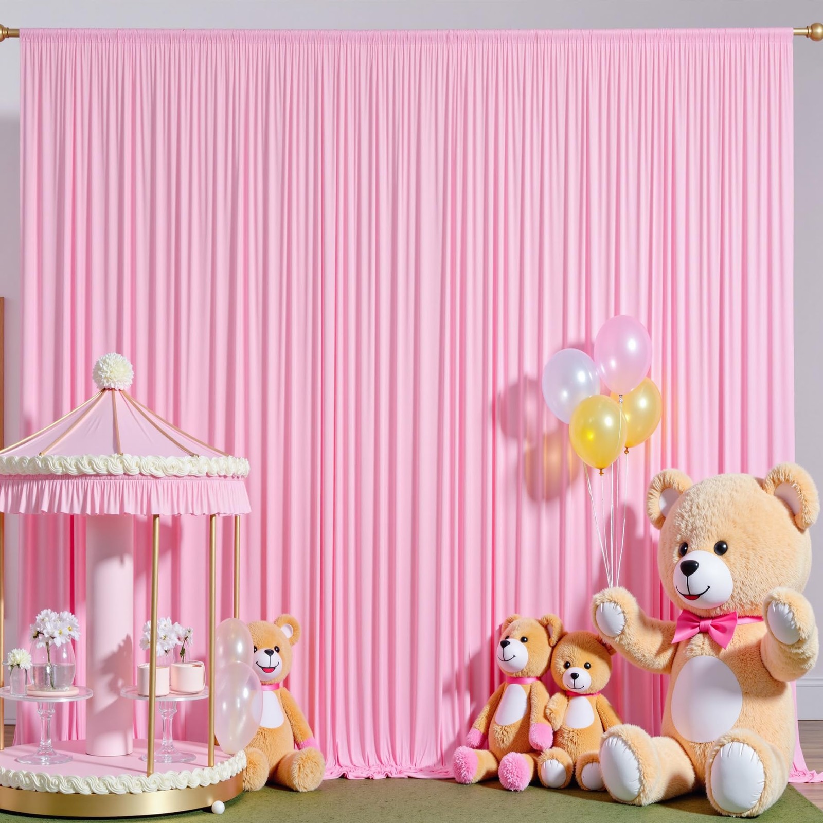 2 Panels 12×10 Ft Pink Backdrop Curtains Wrinkle Free Photo Back Drop Parties