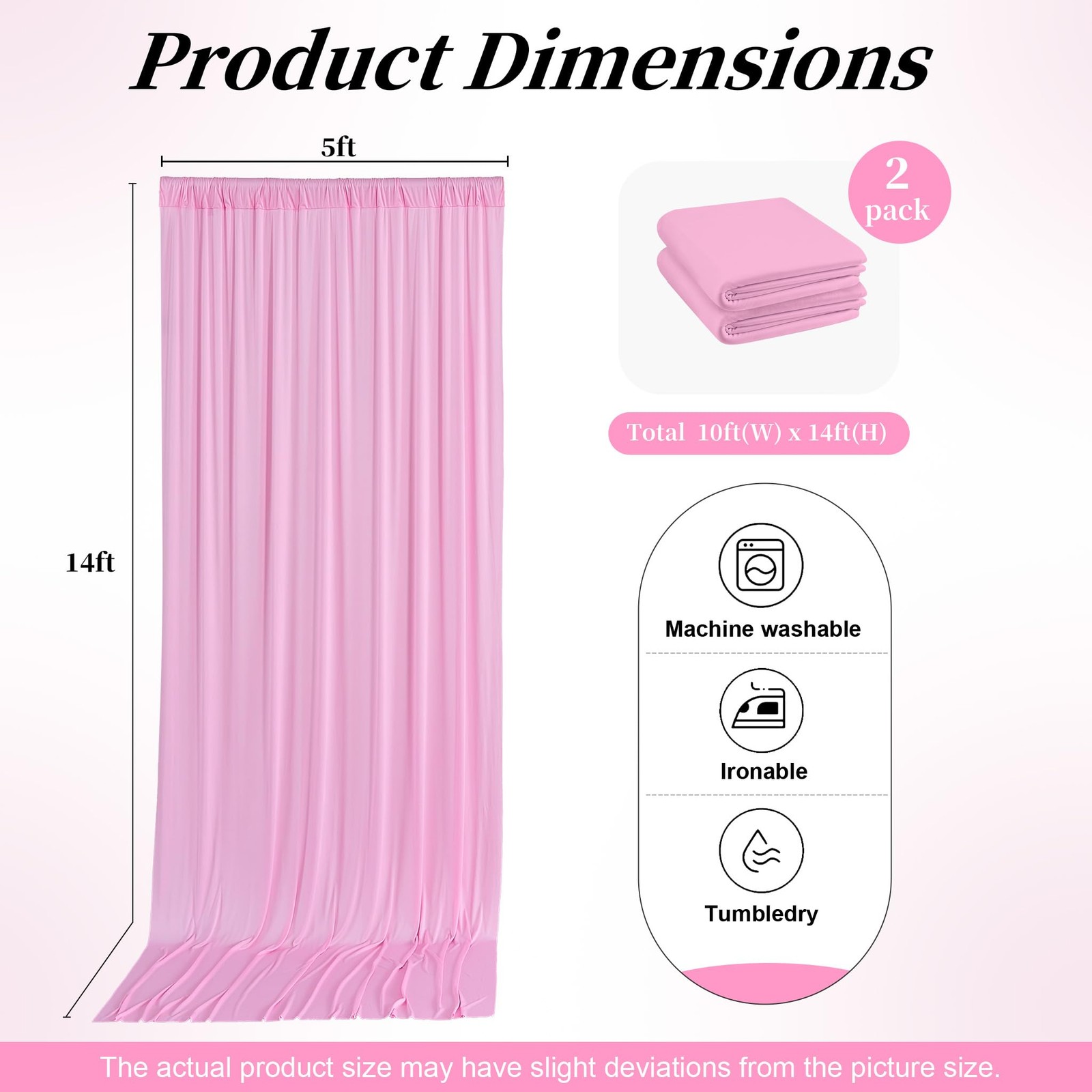 2 Panels 10×14 FT Pink Backdrop Curtains Wrinkle Free Soft Fabric Wedding