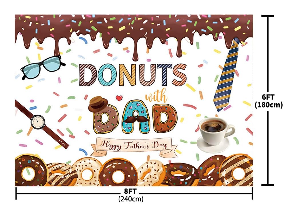 8x6ft Happy Father’s Day Backdrop Donuts with Dad Sprinkles Decorations Banner