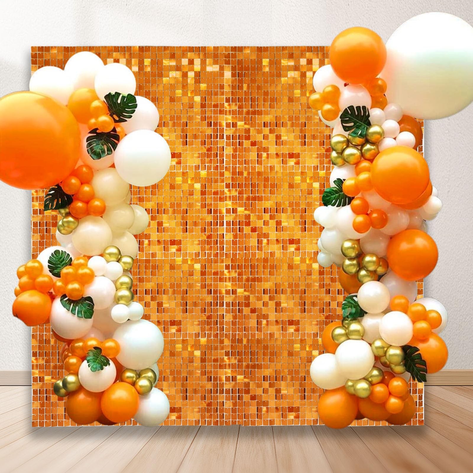48 PCS Orange Shimmer Wall Backdrop, Square Sequin Photo Backdrops
