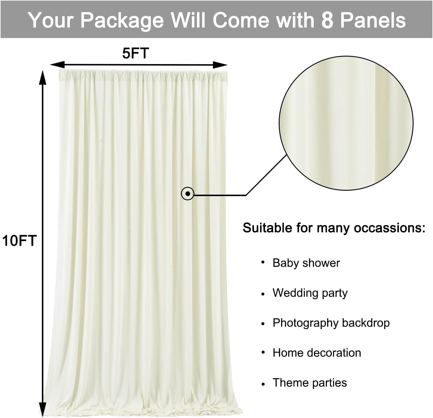 40ft Ivory Wrinkle-Free Backdrop Curtain for Weddings & Events – 8 Panels