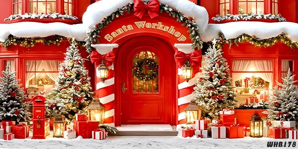 20’x10’CP Xmas Doorway Snow Scenic Microfiber Fabric background backdrop WBH178
