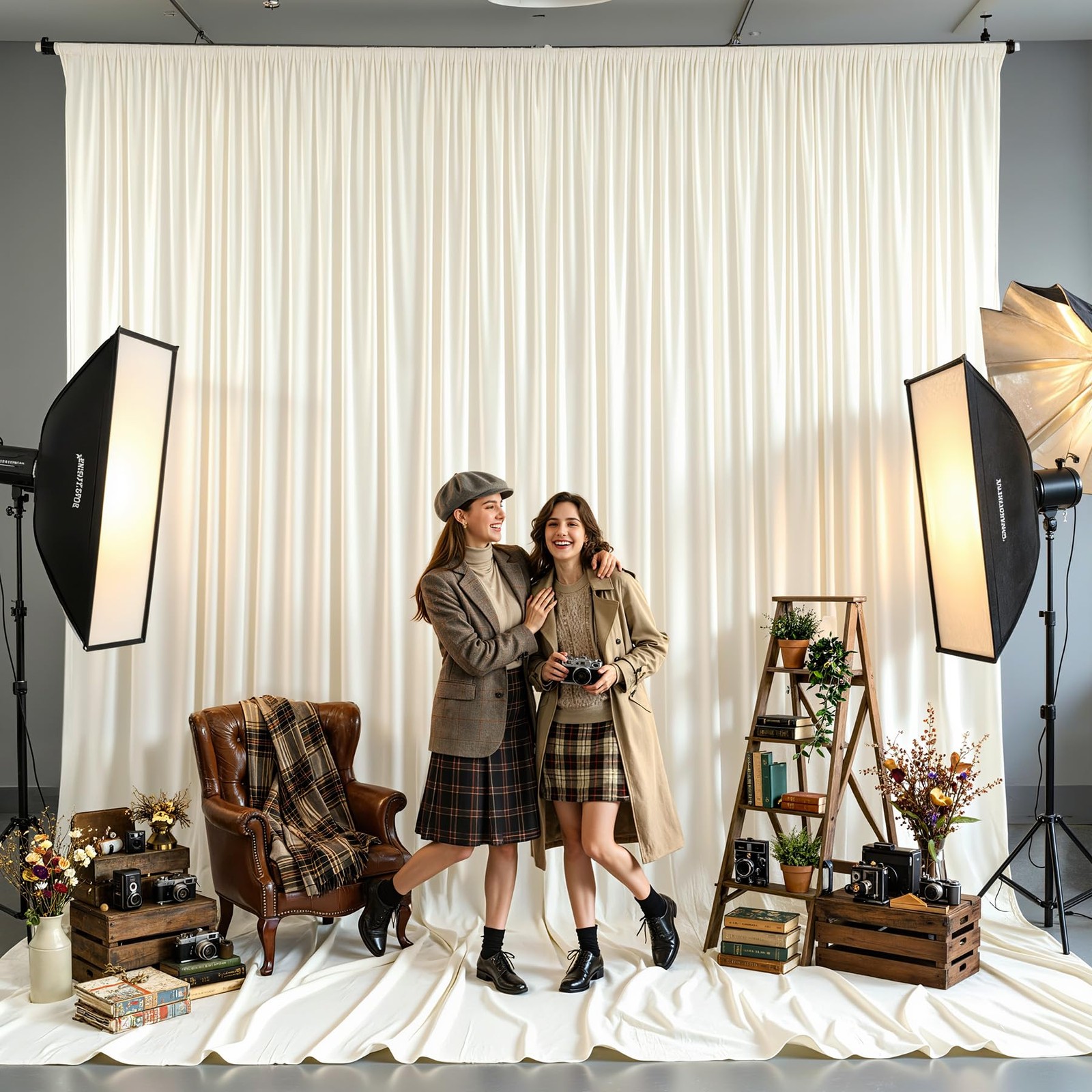 2 PCS 5x12ft Ivory Backdrop Curtain Wrinkle Free Polyester Photo Background