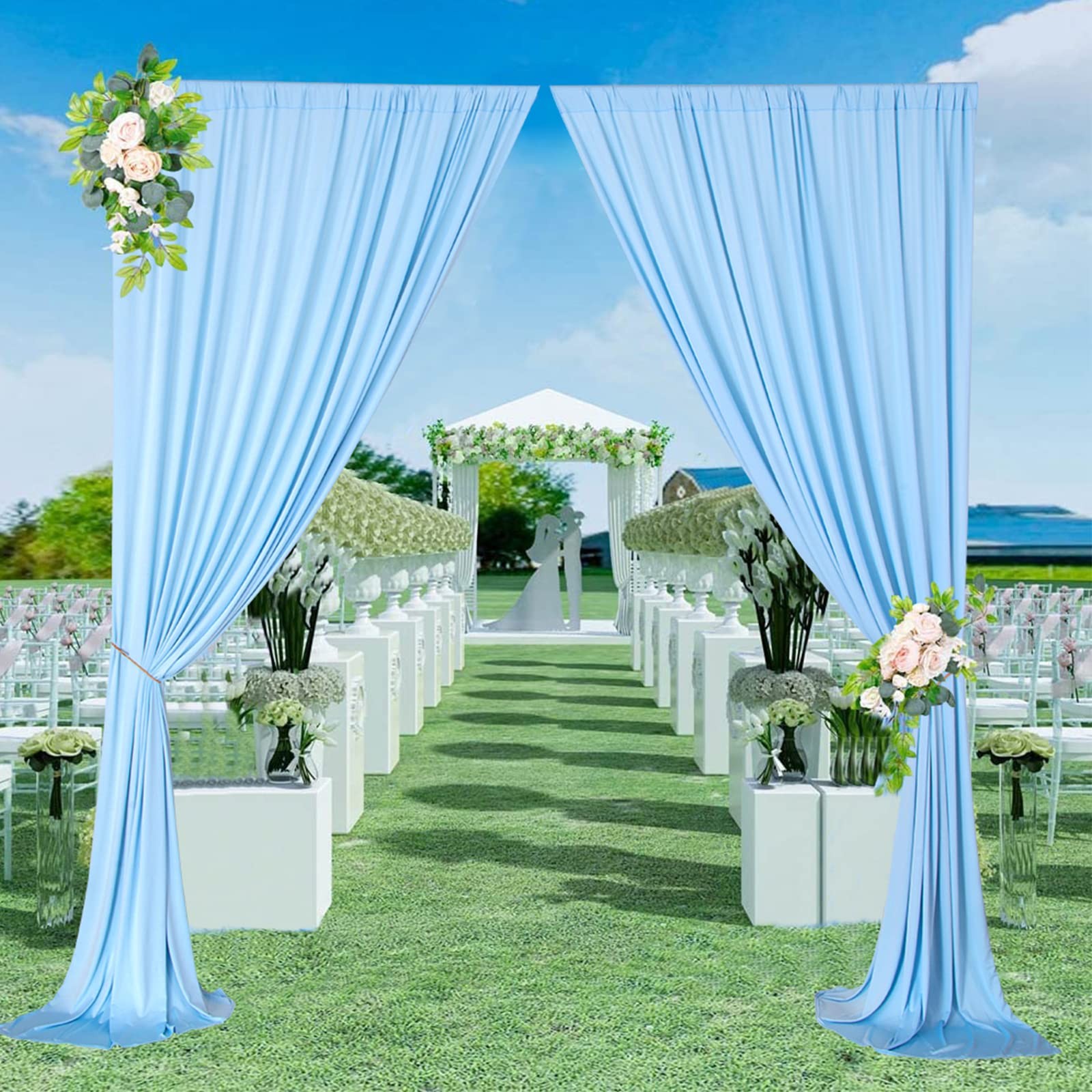 10x9ft Baby Blue Backdrop Curtains Wrinkle Free Thick Fabric, Wedding Party