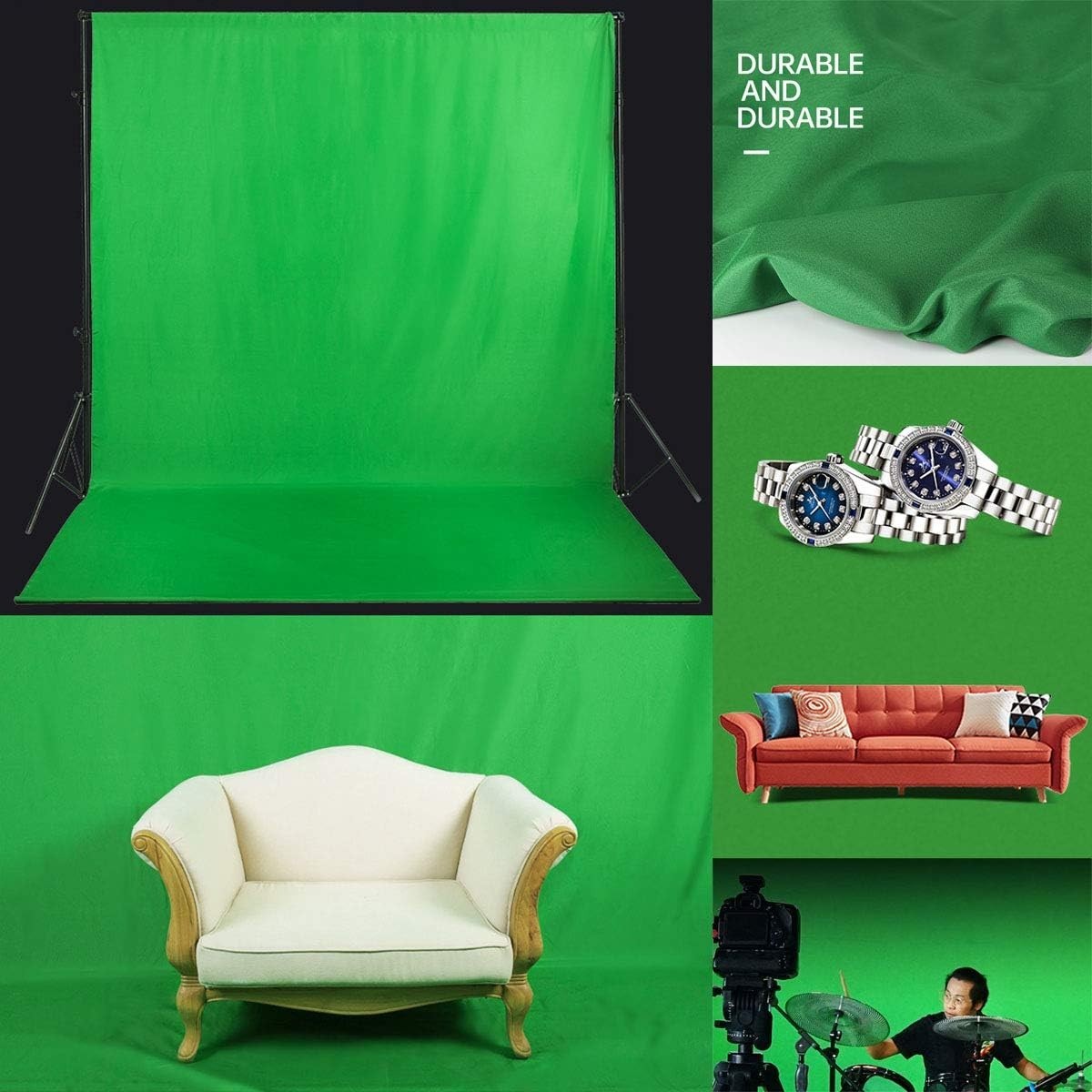 8x10ft Green Screen Chromakey Muslin Backdrop for Professional Photography